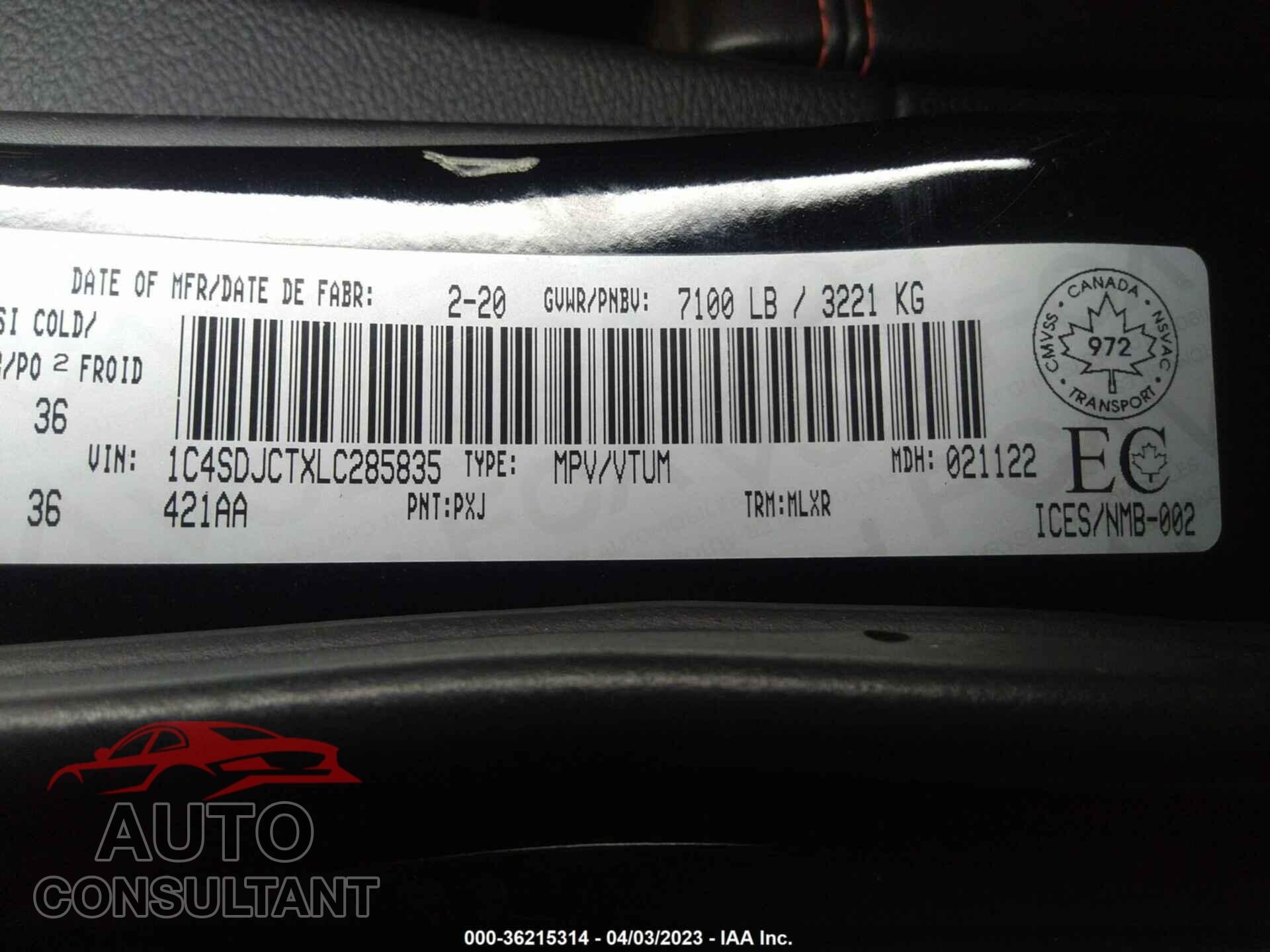 DODGE DURANGO 2020 - 1C4SDJCTXLC285835