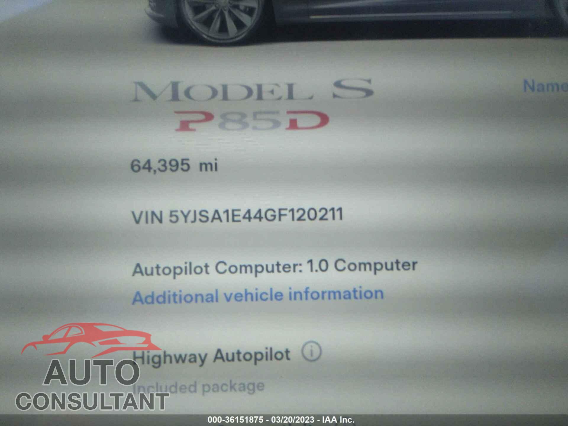 TESLA MODEL S 2016 - 5YJSA1E44GF120211