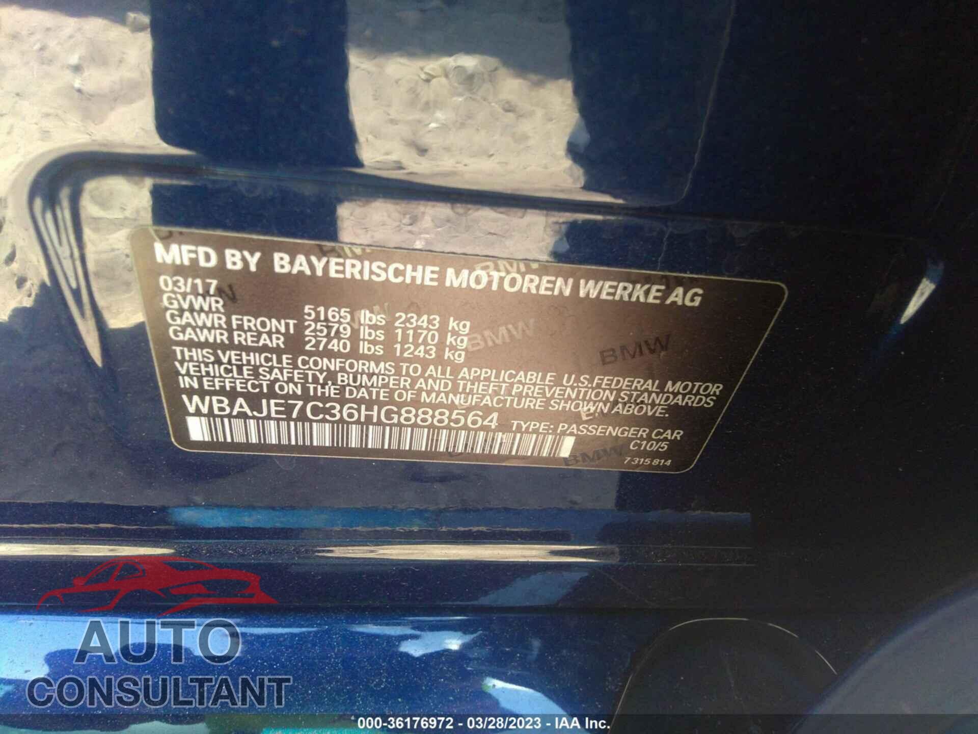 BMW 5 SERIES 2017 - WBAJE7C36HG888564