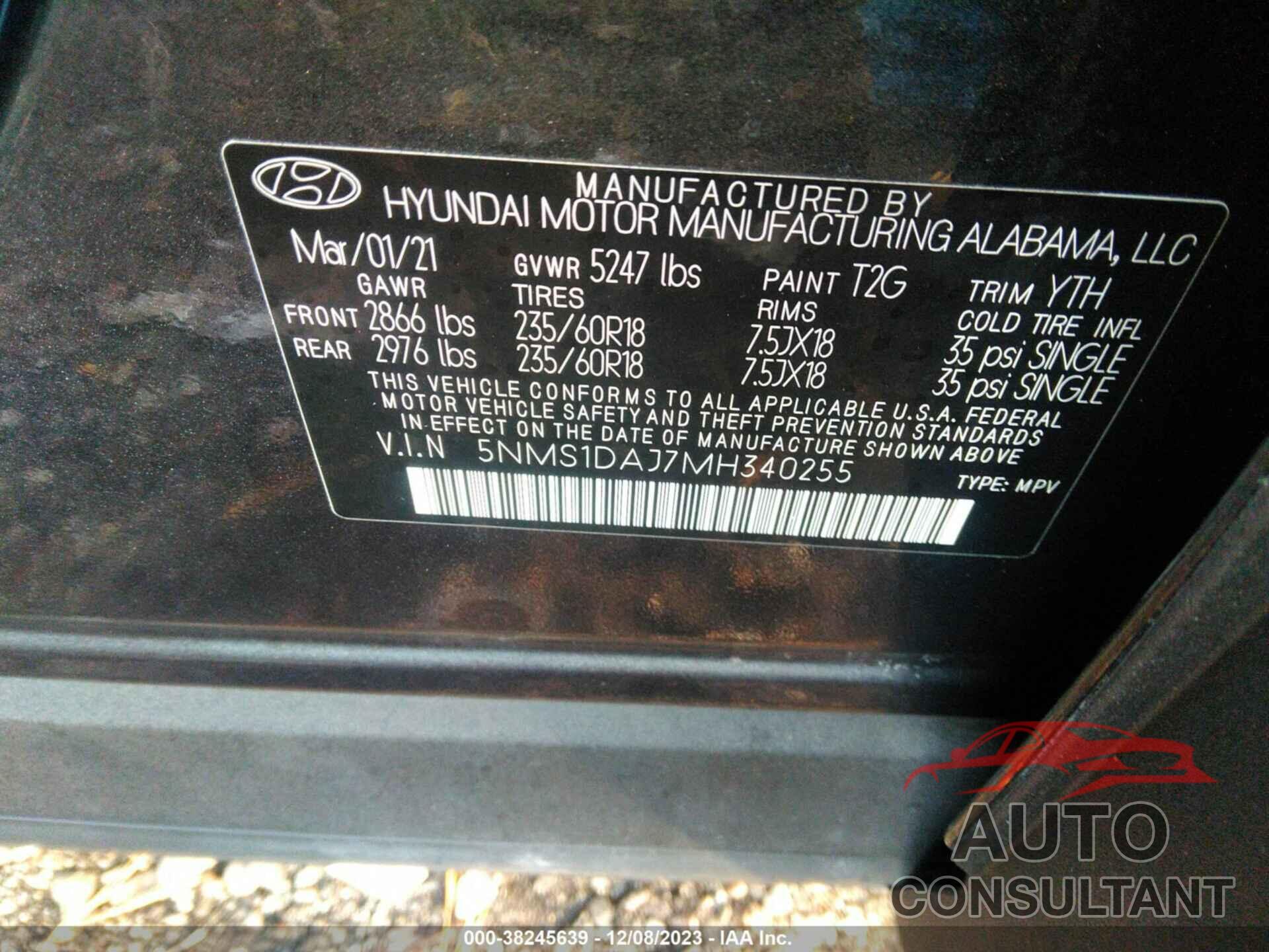 HYUNDAI SANTA FE 2021 - 5NMS1DAJ7MH340255