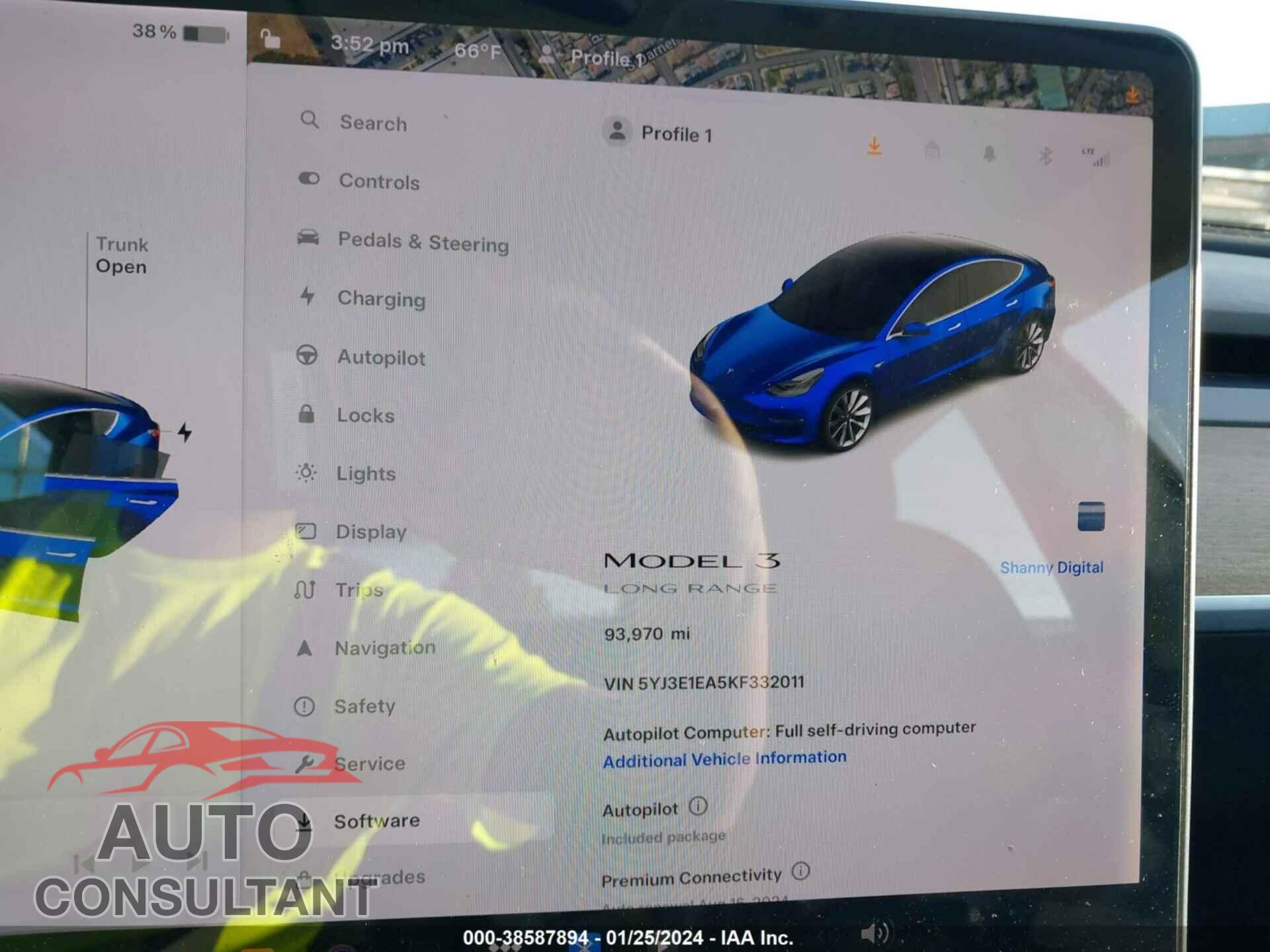 TESLA MODEL 3 2019 - 5YJ3E1EA5KF332011