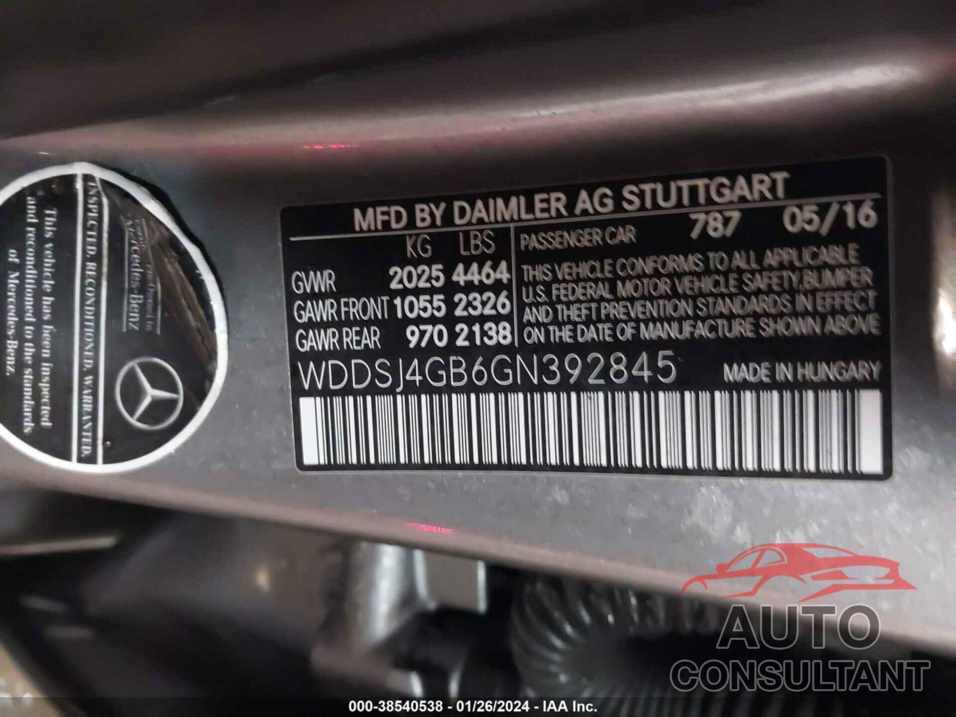 MERCEDES-BENZ CLA 250 2016 - WDDSJ4GB6GN392845