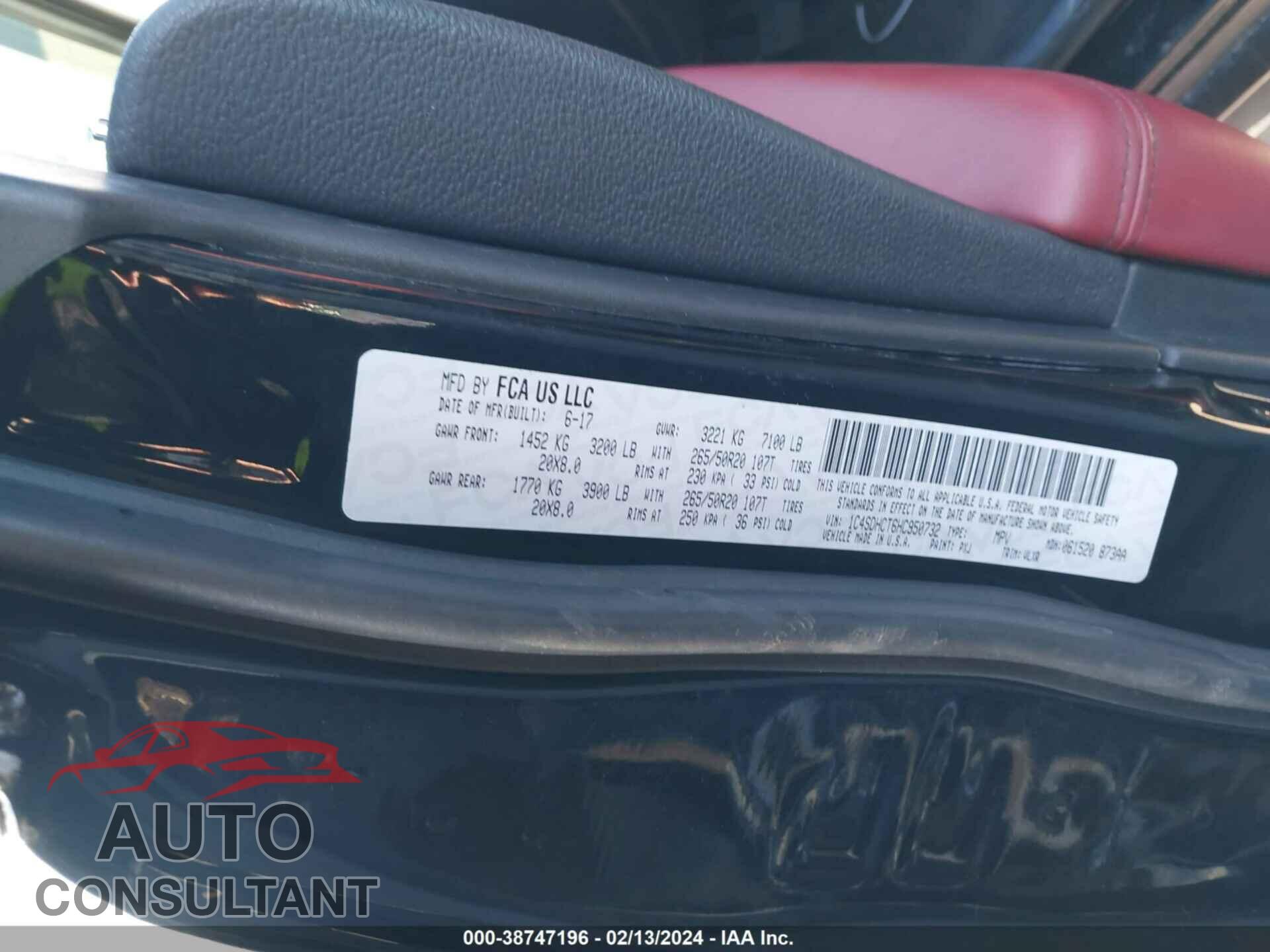 DODGE DURANGO 2017 - 1C4SDHCT6HC950732