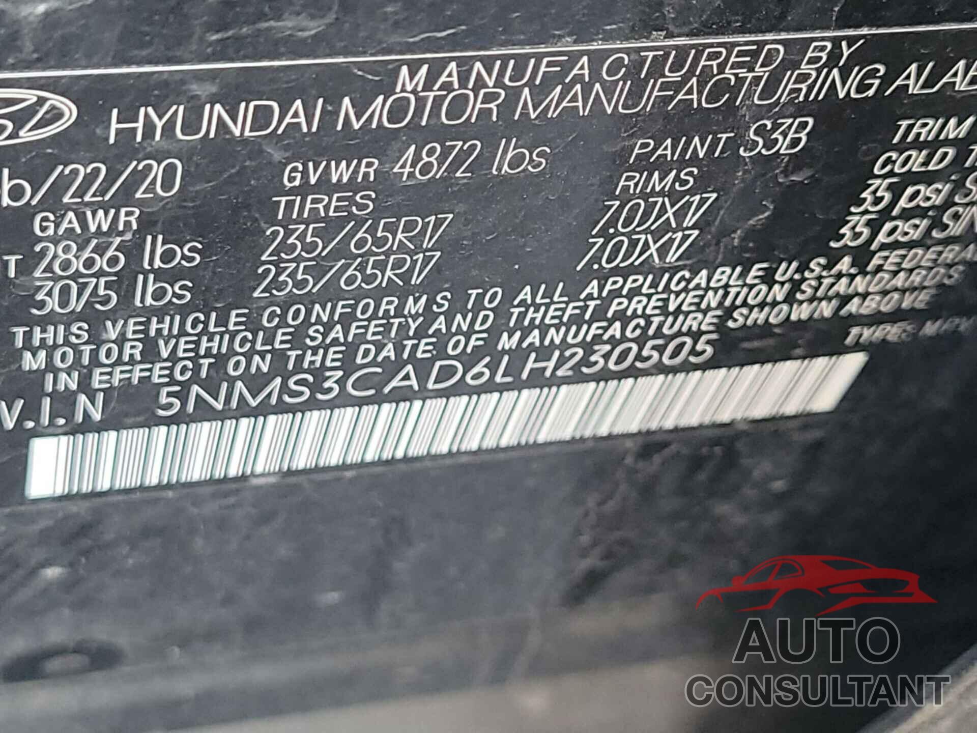 HYUNDAI SANTA FE 2020 - 5NMS3CAD6LH230505