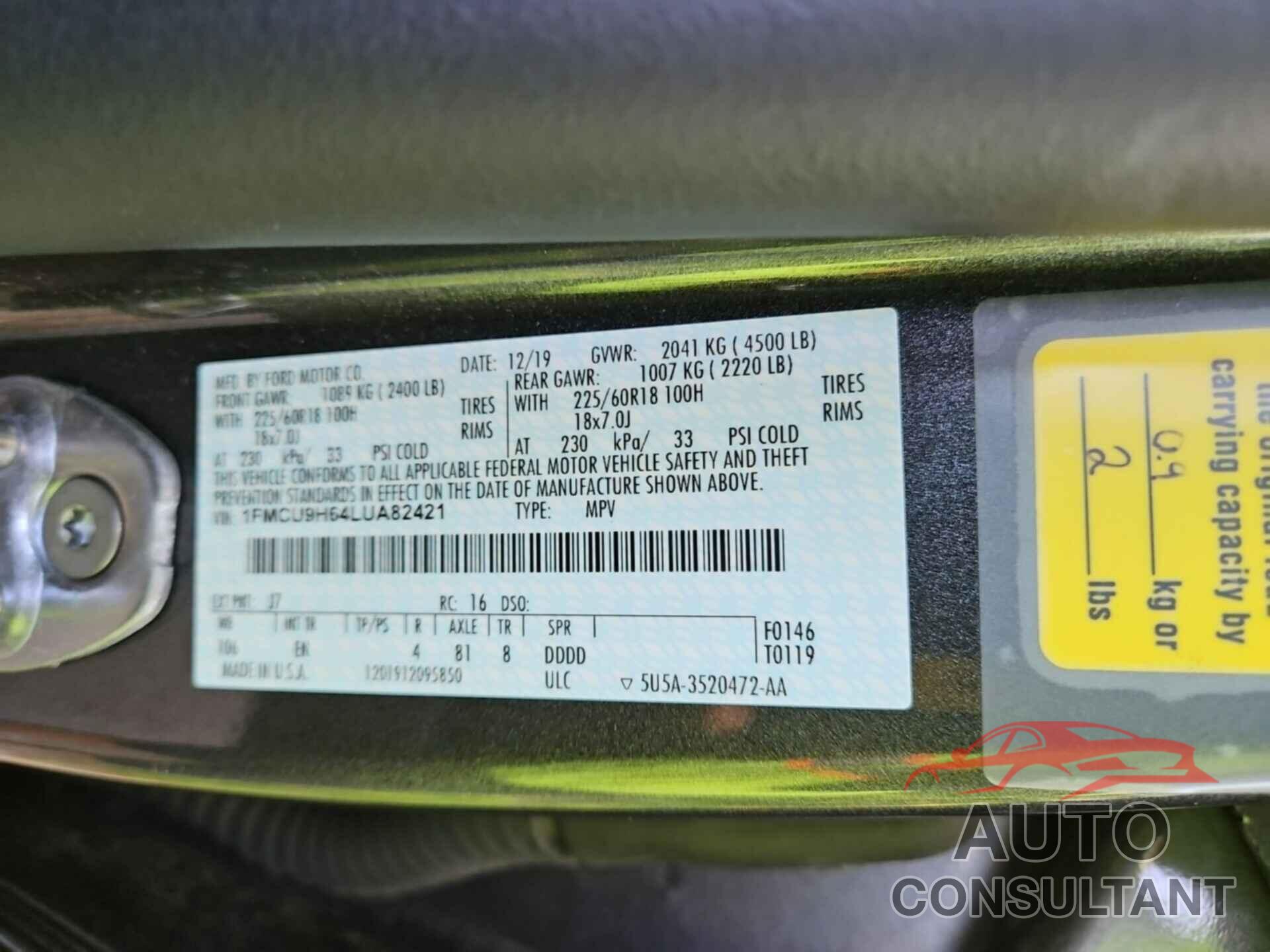 FORD ESCAPE 2020 - 1FMCU9H64LUA82421