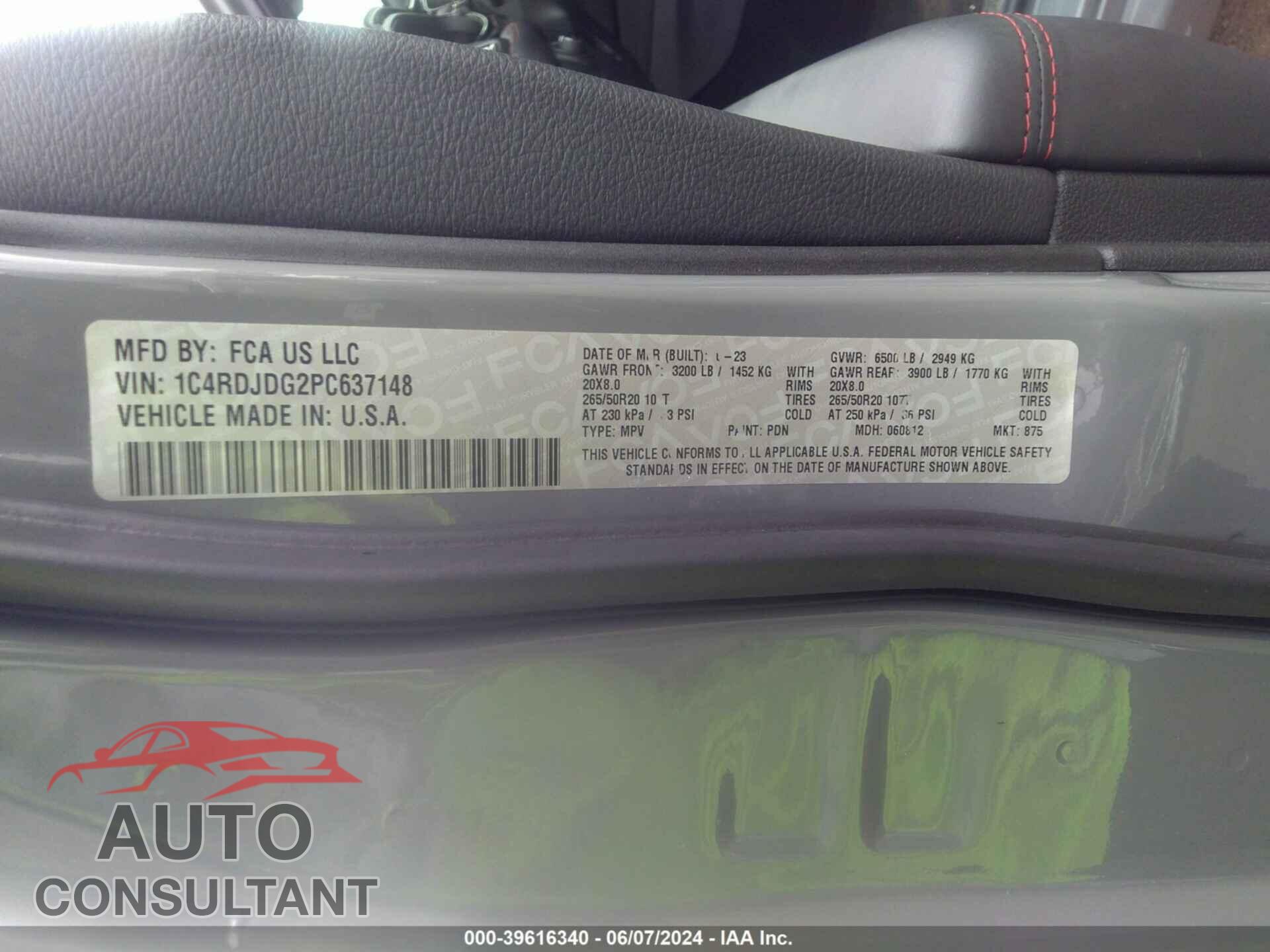 DODGE DURANGO 2023 - 1C4RDJDG2PC637148