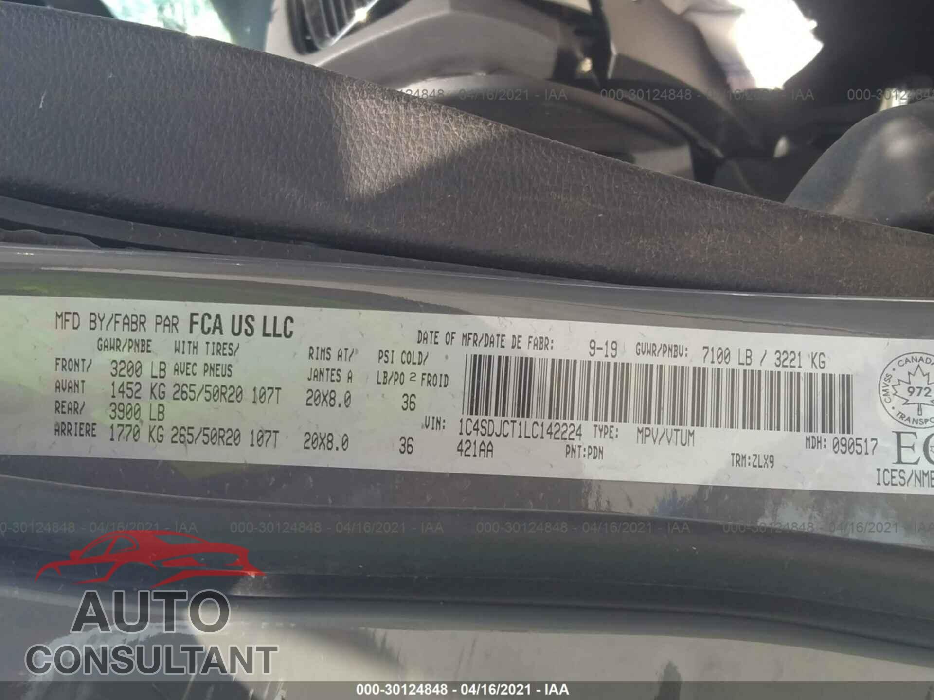 DODGE DURANGO 2020 - 1C4SDJCT1LC142224