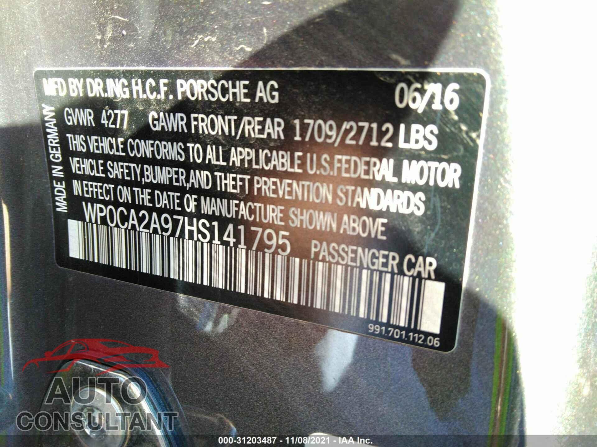 PORSCHE 911 2017 - WP0CA2A97HS141795