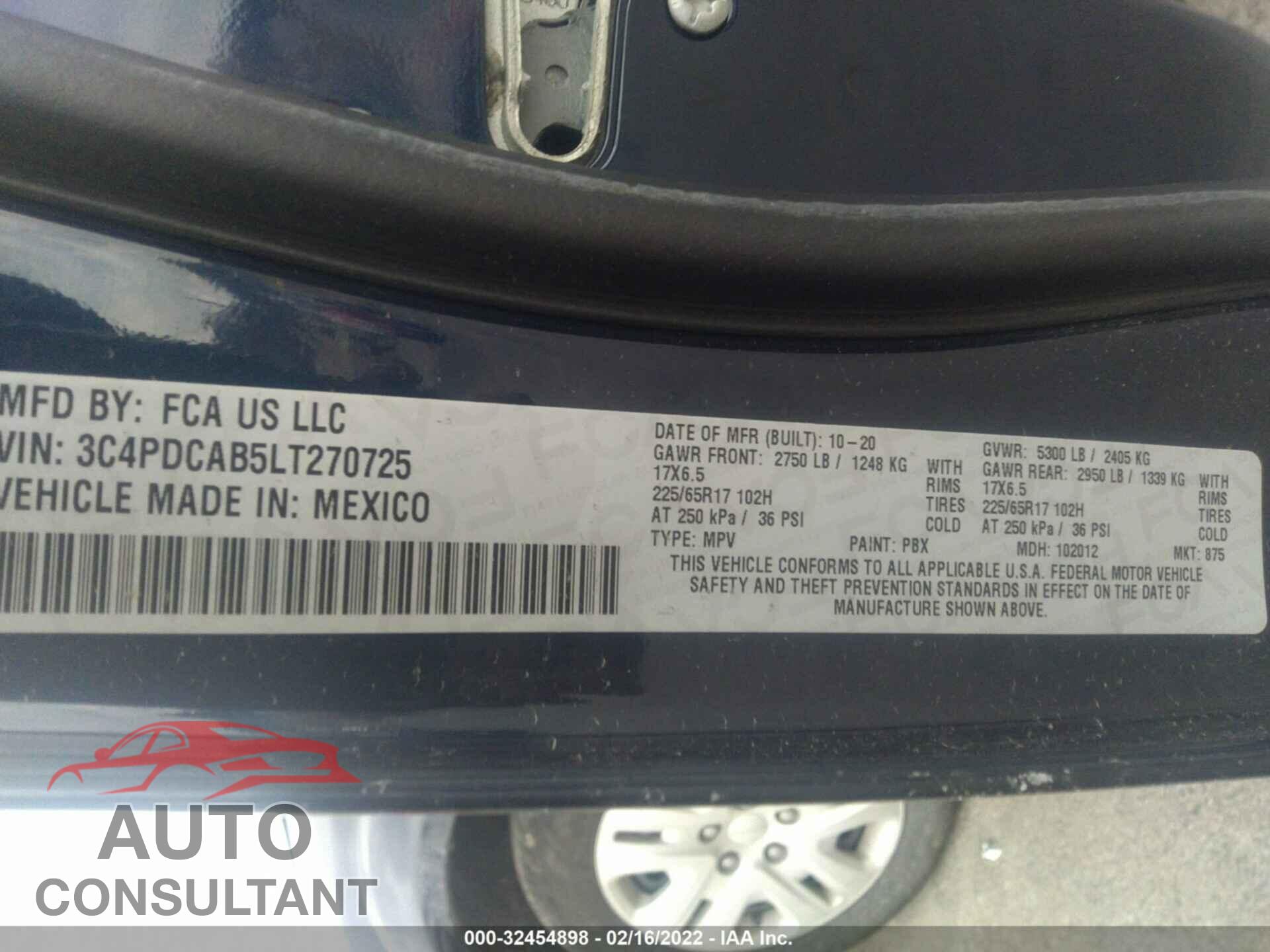 DODGE JOURNEY 2020 - 3C4PDCAB5LT270725
