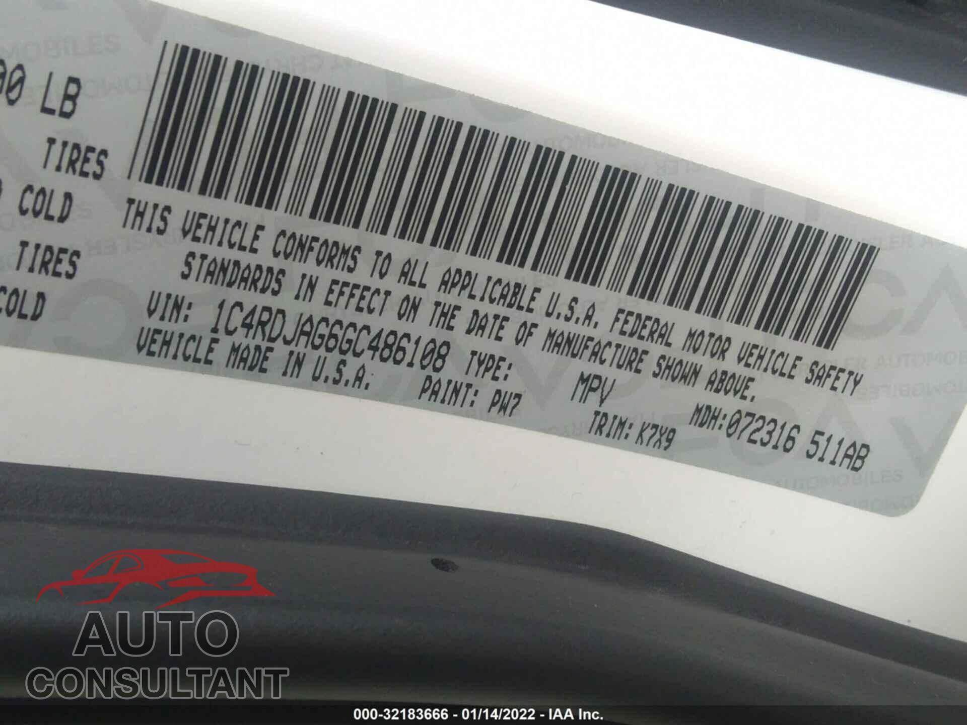 DODGE DURANGO 2016 - 1C4RDJAG6GC486108