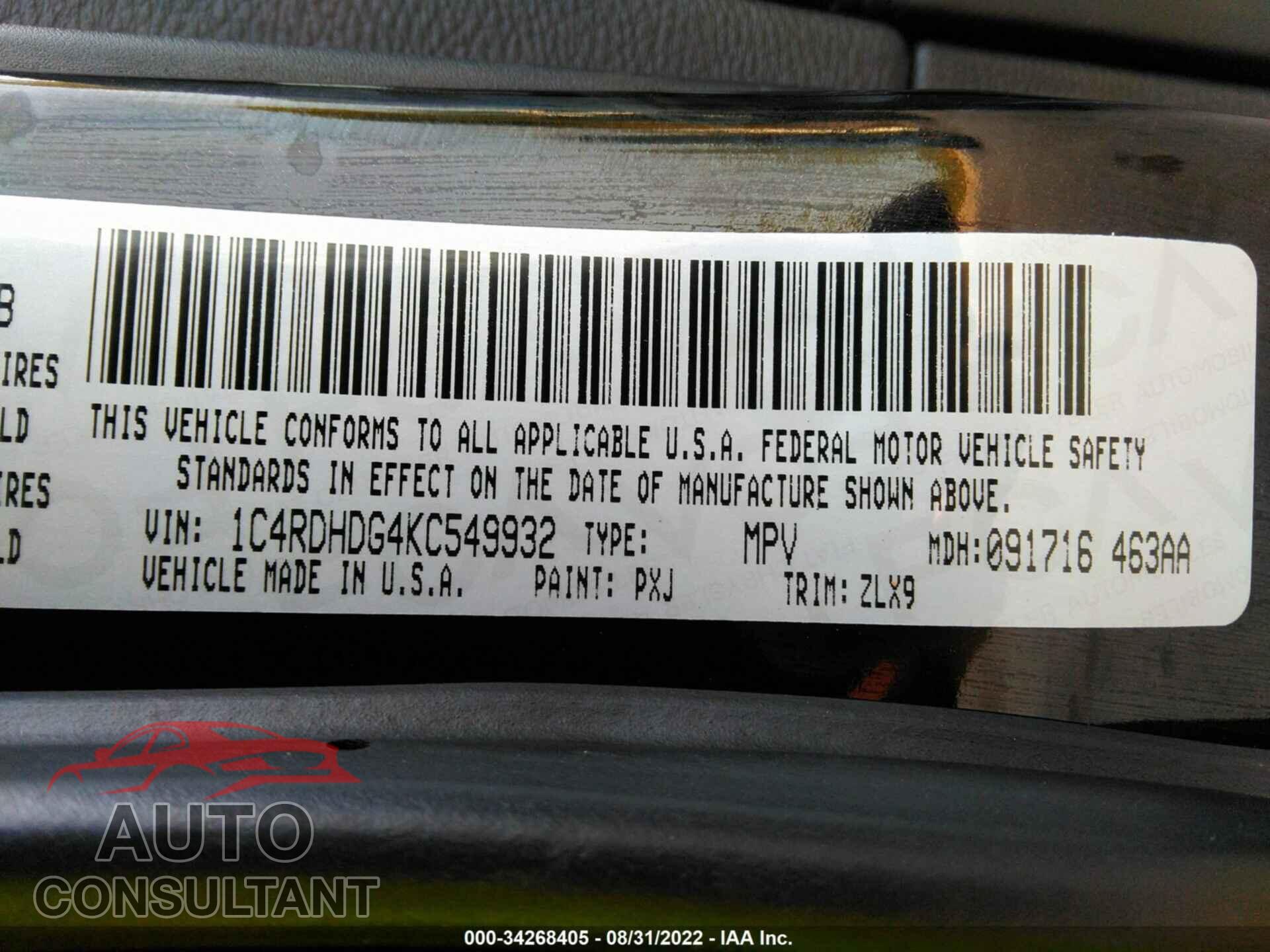 DODGE DURANGO 2019 - 1C4RDHDG4KC549932