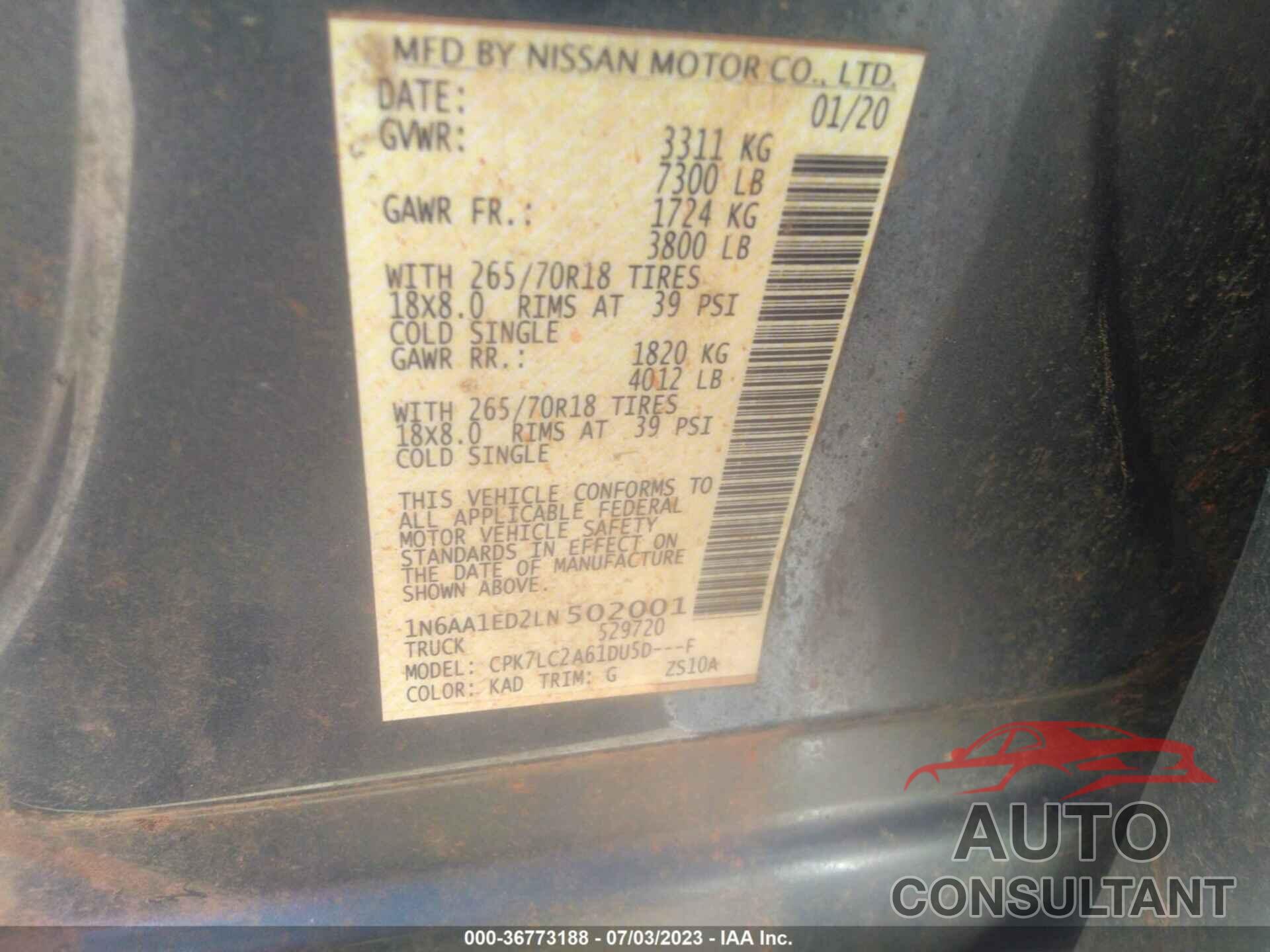 NISSAN TITAN 2020 - 1N6AA1ED2LN502001