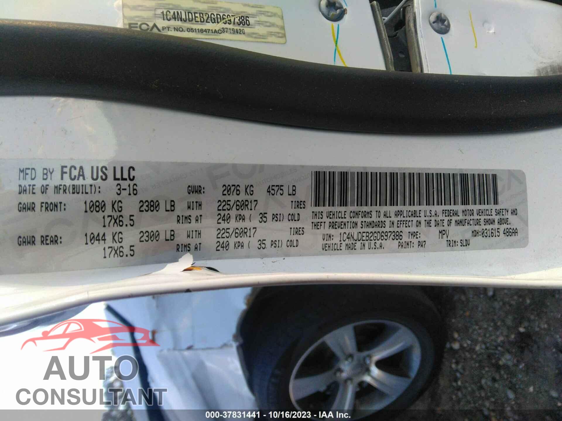 JEEP COMPASS 2016 - 1C4NJDEB2GD697386