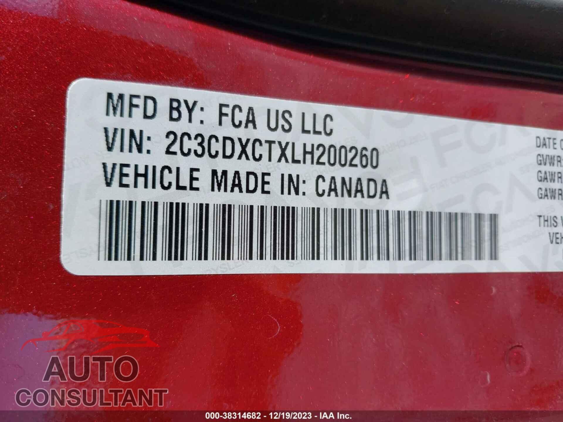 DODGE CHARGER 2020 - 2C3CDXCTXLH200260