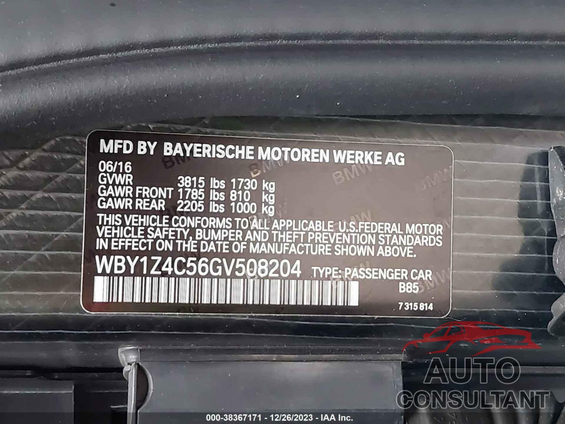 BMW I3 2016 - WBY1Z4C56GV508204