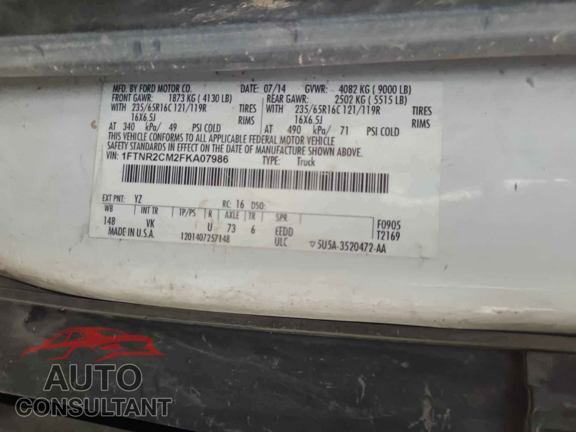 FORD TRANSIT 2015 - 1FTNR2CM2FKA07986