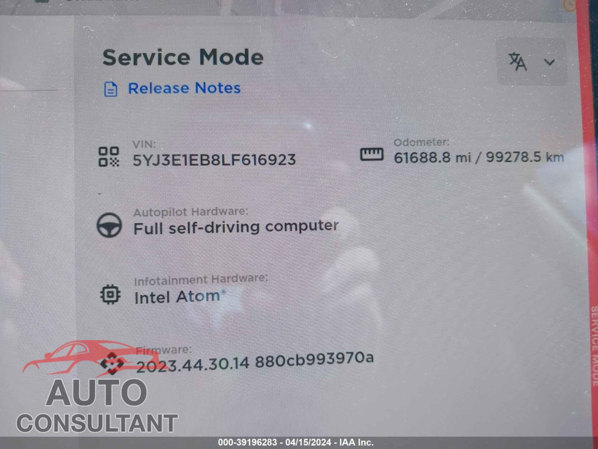 TESLA MODEL 3 2020 - 5YJ3E1EB8LF616923