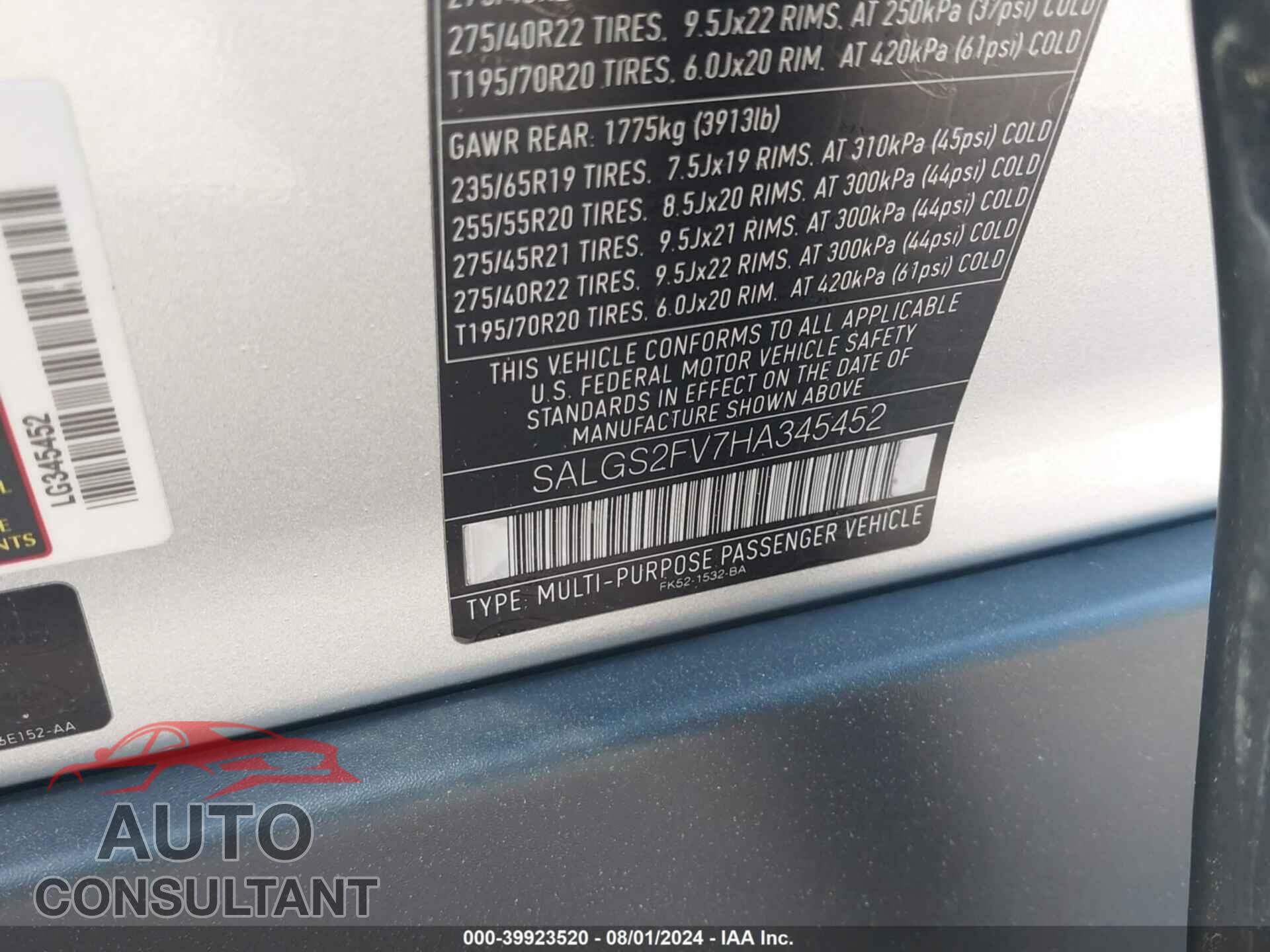 LAND ROVER RANGE ROVER 2017 - SALGS2FV7HA345452