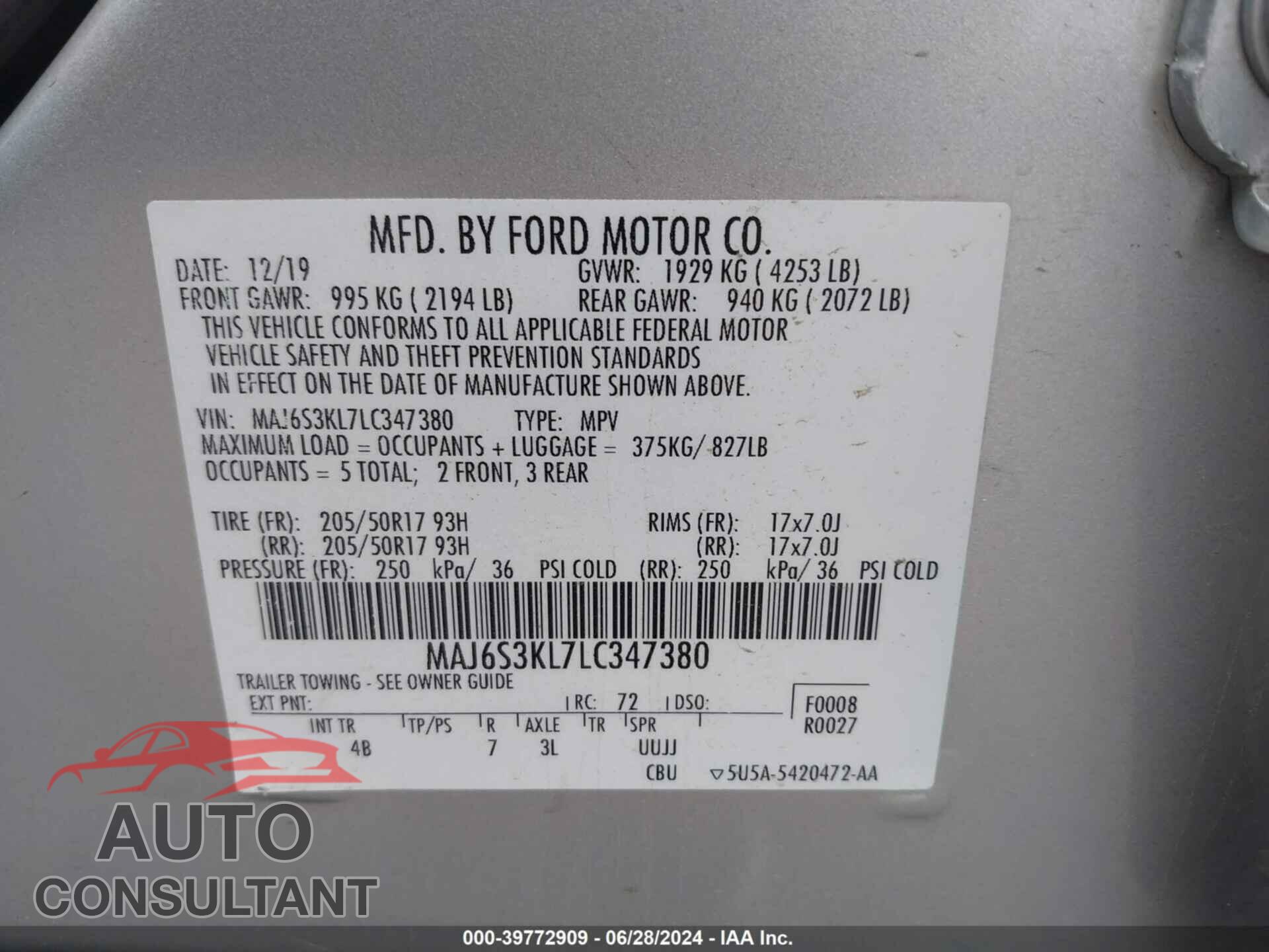 FORD ECOSPORT 2020 - MAJ6S3KL7LC347380