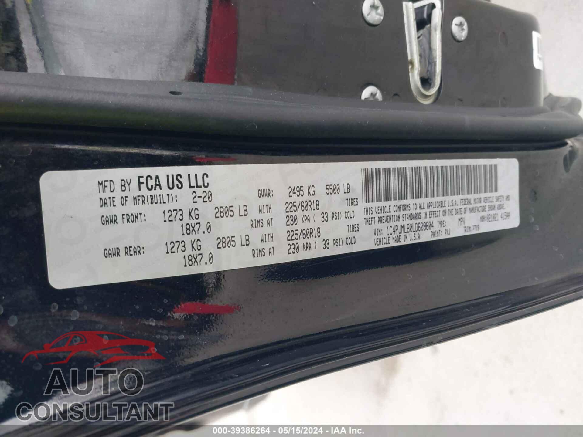 JEEP CHEROKEE 2020 - 1C4PJMLB0LD609604