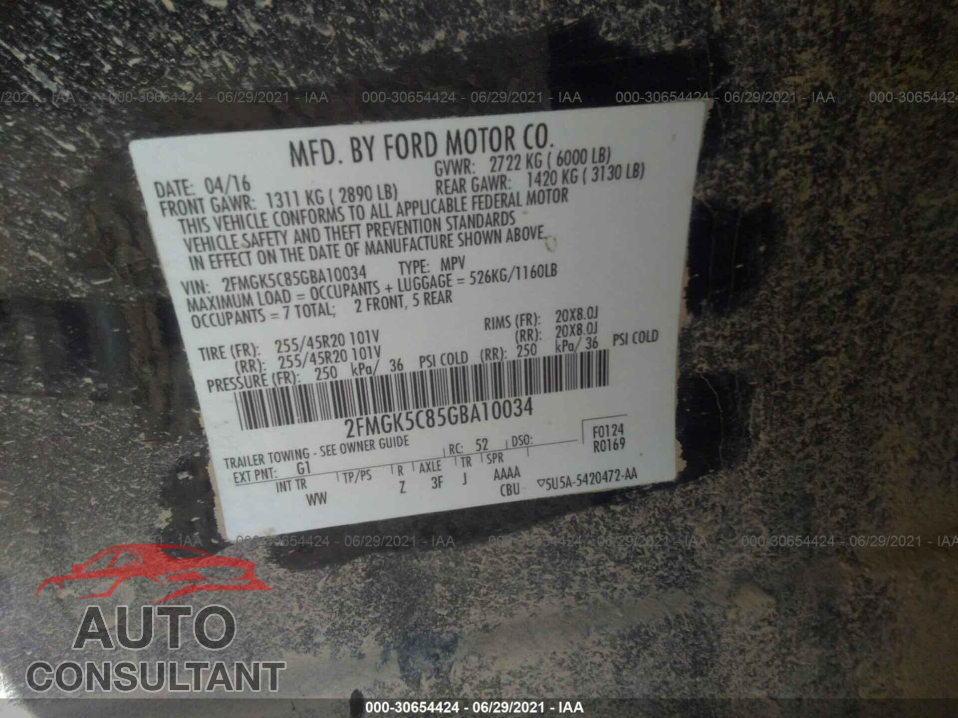 FORD FLEX 2016 - 2FMGK5C85GBA10034