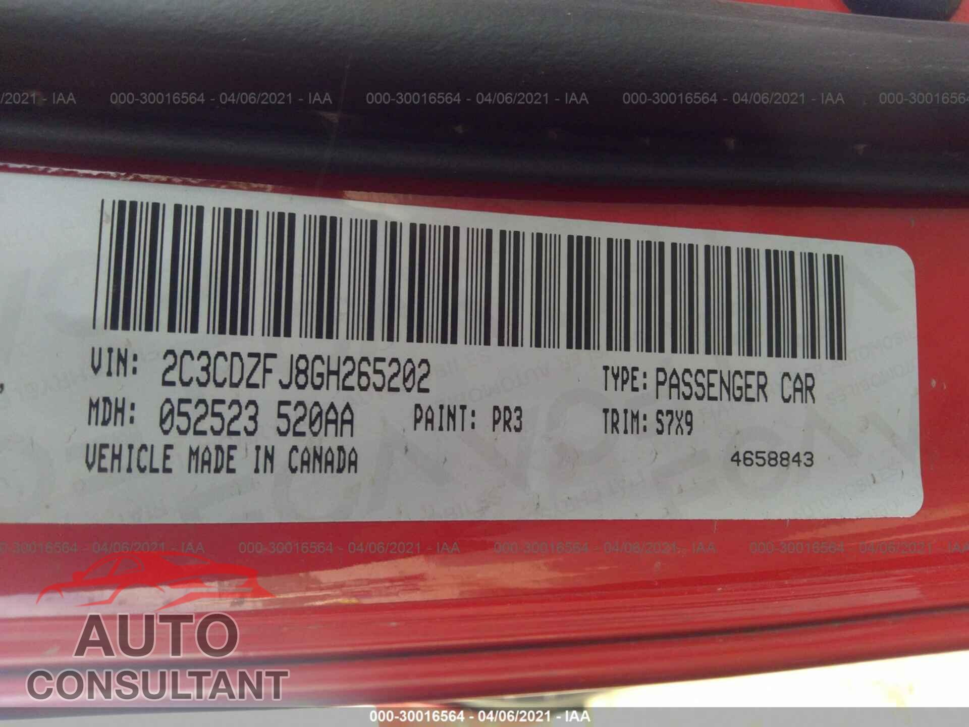 DODGE CHALLENGER 2016 - 2C3CDZFJ8GH265202