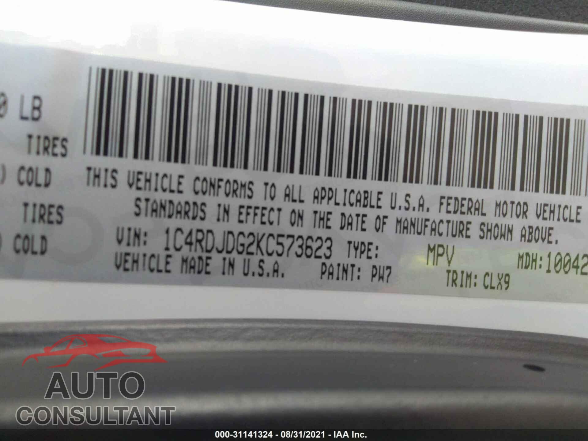 DODGE DURANGO 2019 - 1C4RDJDG2KC573623