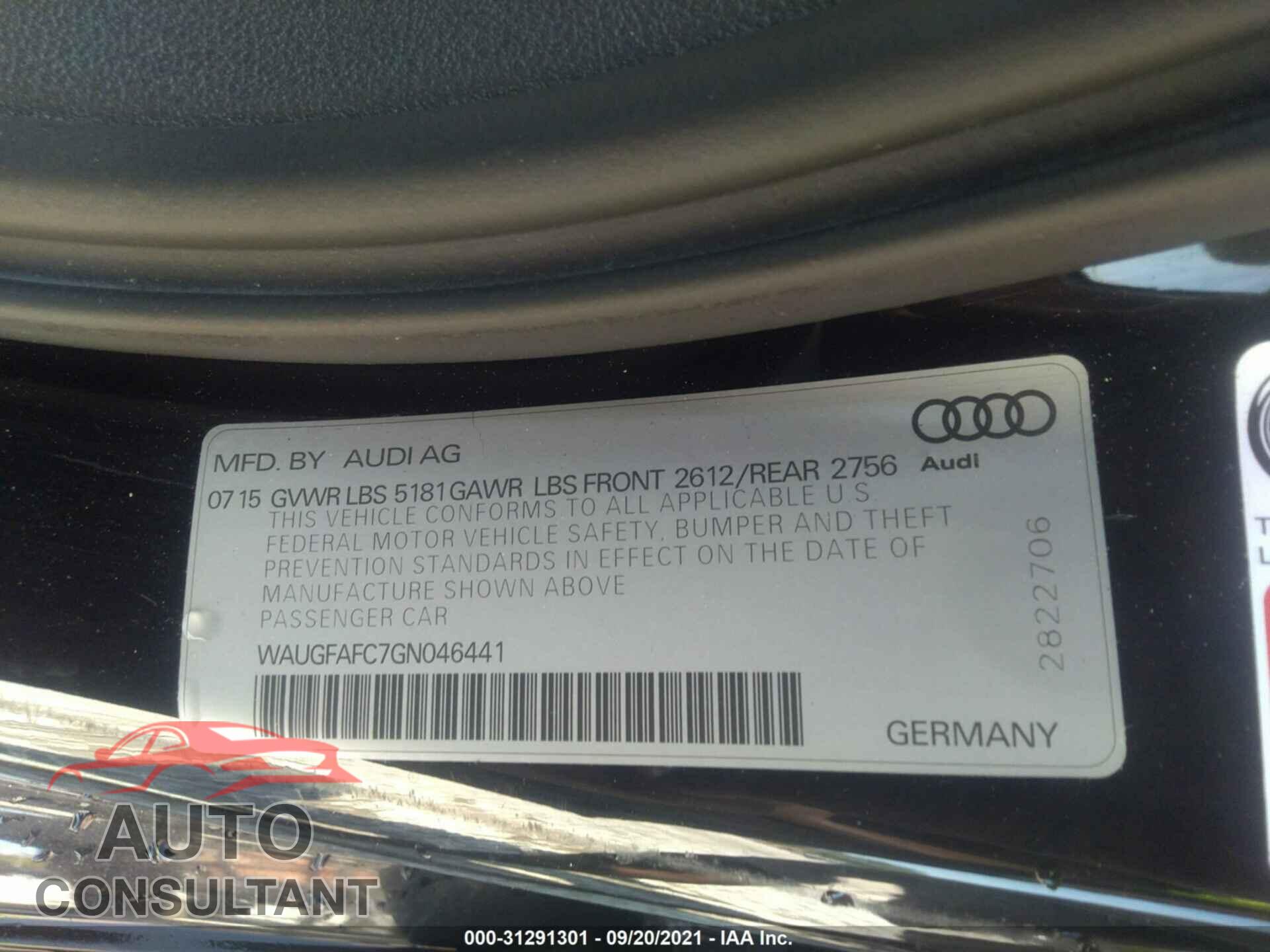 AUDI A6 2016 - WAUGFAFC7GN046441