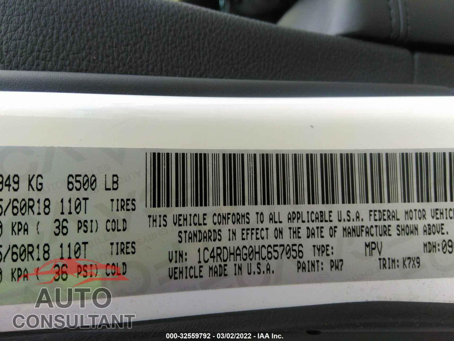 DODGE DURANGO 2017 - 1C4RDHAG0HC657056