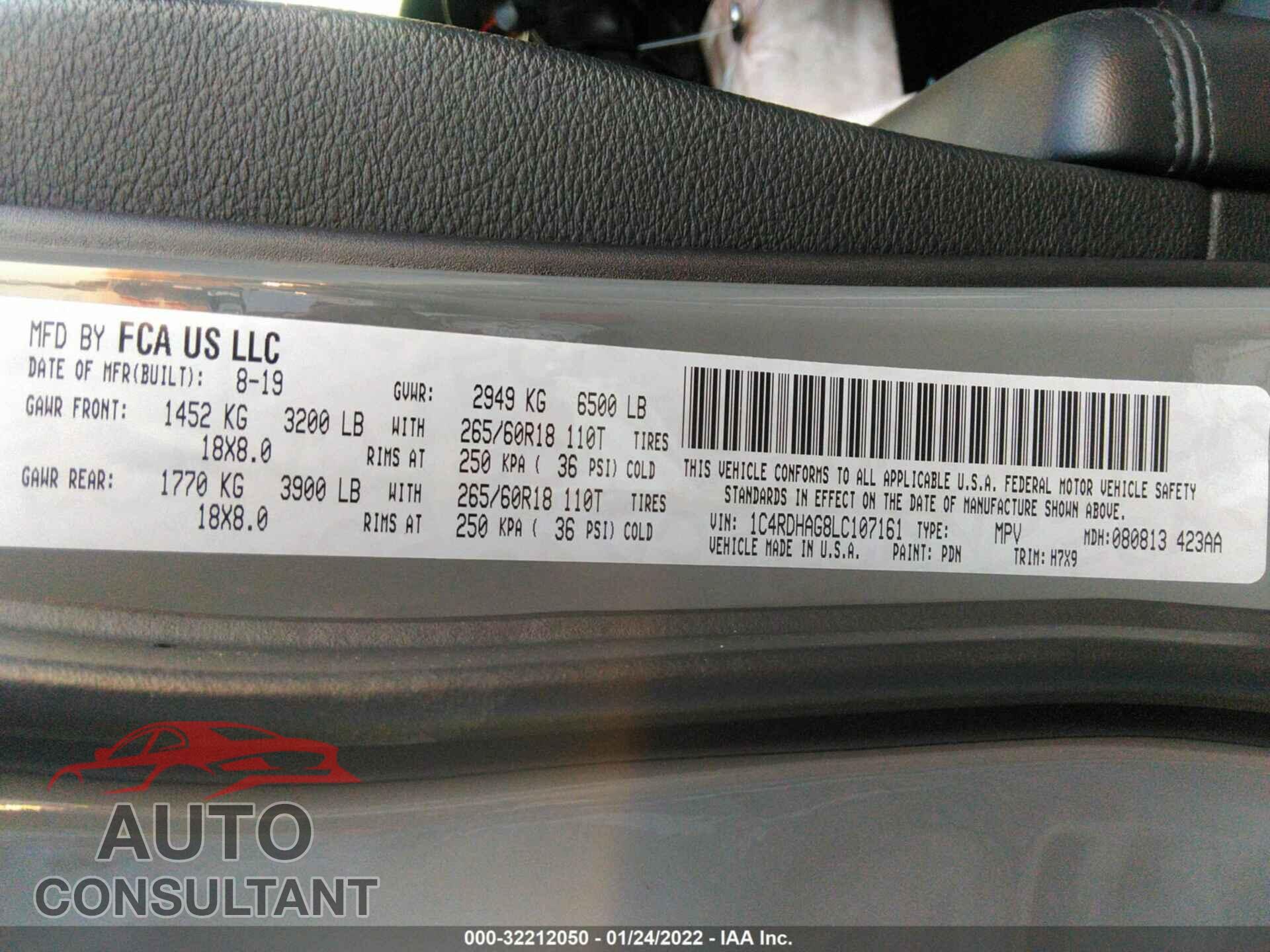 DODGE DURANGO 2020 - 1C4RDHAG8LC107161