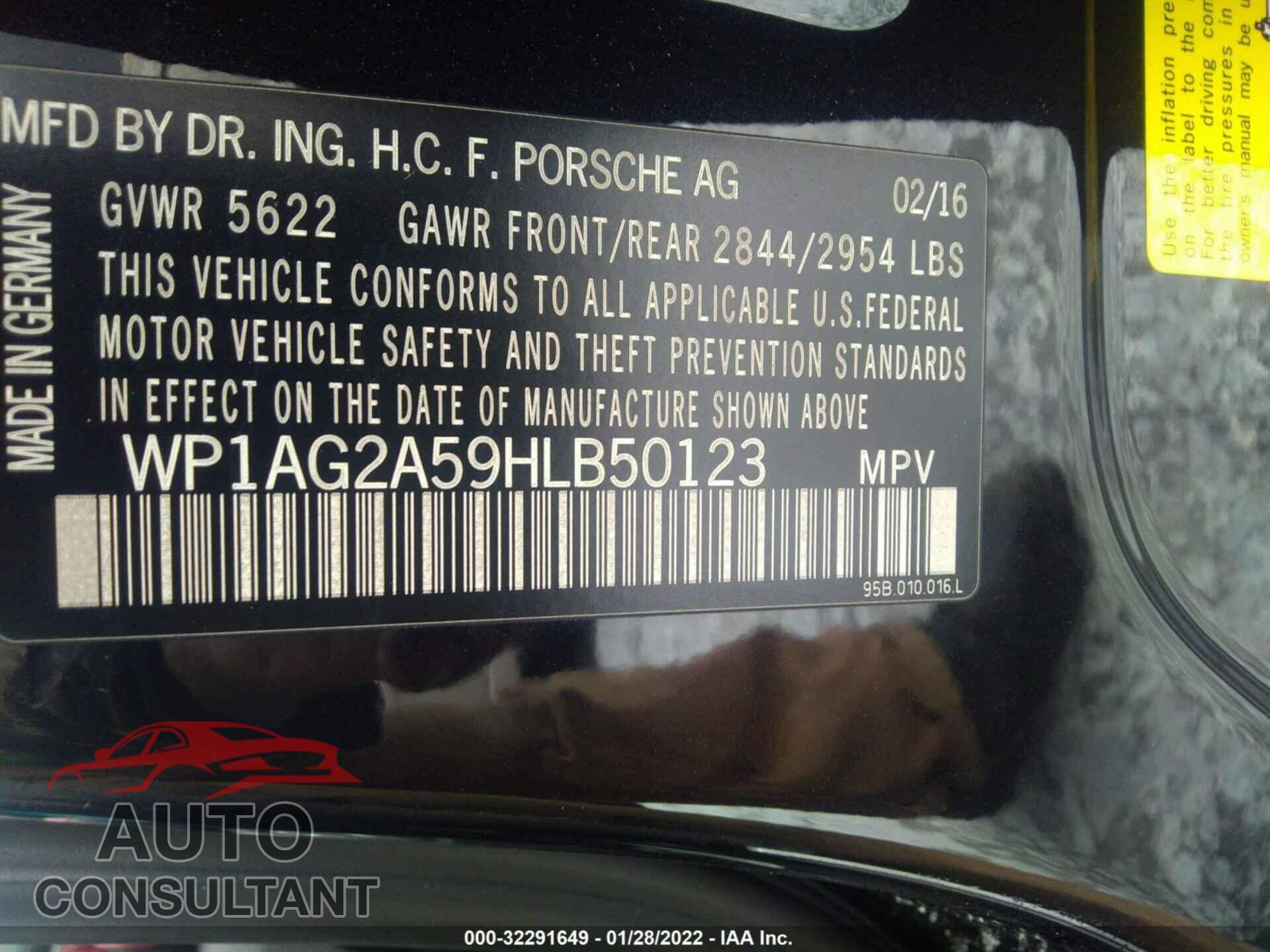 PORSCHE MACAN 2017 - WP1AG2A59HLB50123