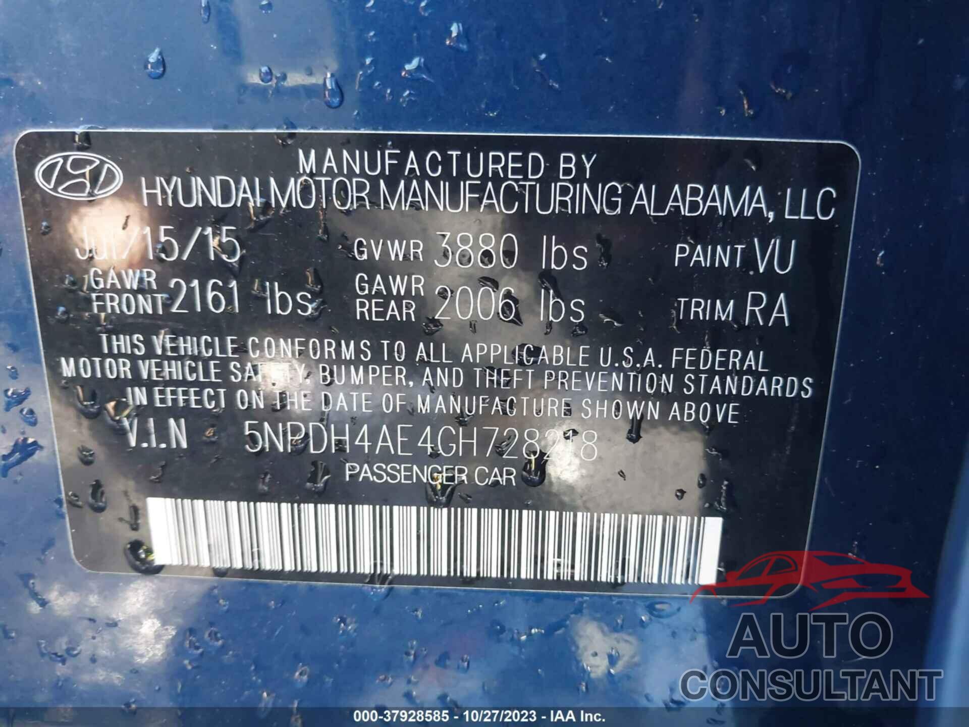 HYUNDAI ELANTRA 2016 - 5NPDH4AE4GH728218