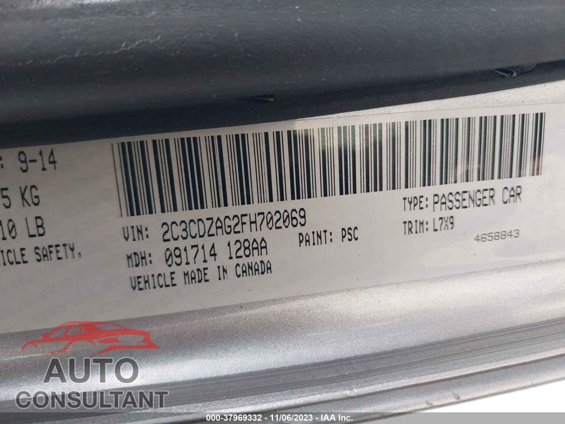 DODGE CHALLENGER 2015 - 2C3CDZAG2FH702069