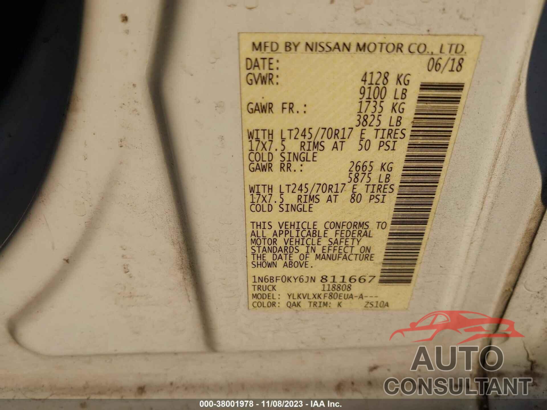 NISSAN NV CARGO 2018 - 1N6BF0KY6JN811667