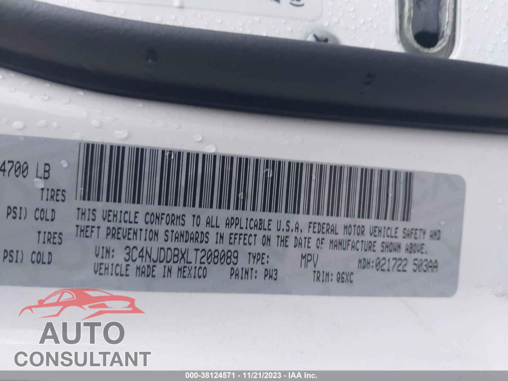 JEEP COMPASS 2020 - 3C4NJDDBXLT208089