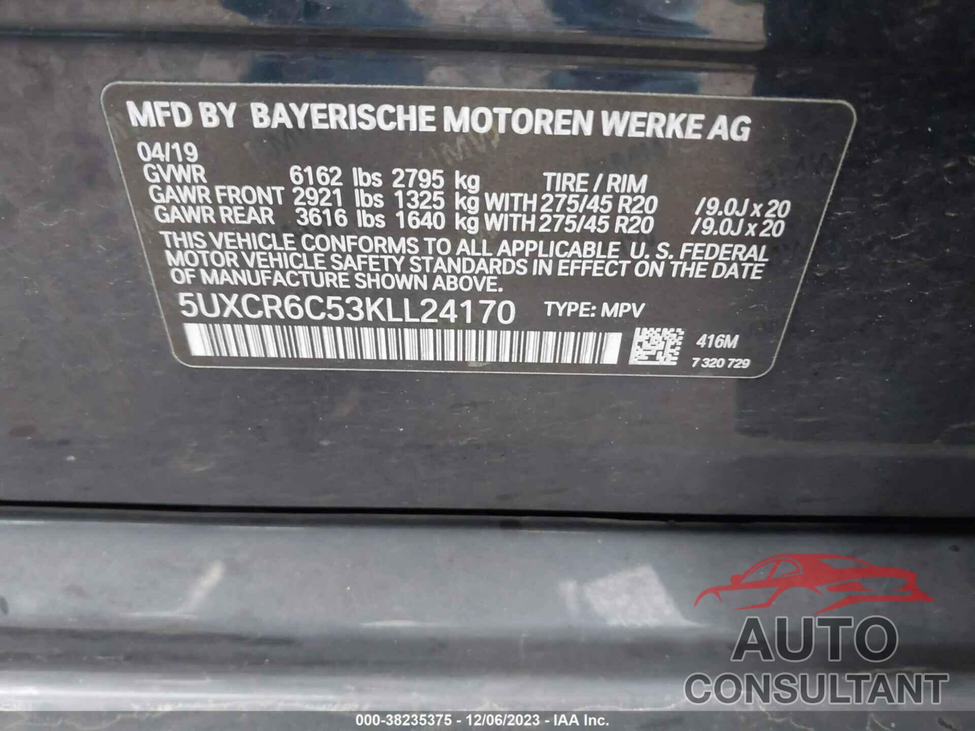 BMW X5 2019 - 5UXCR6C53KLL24170