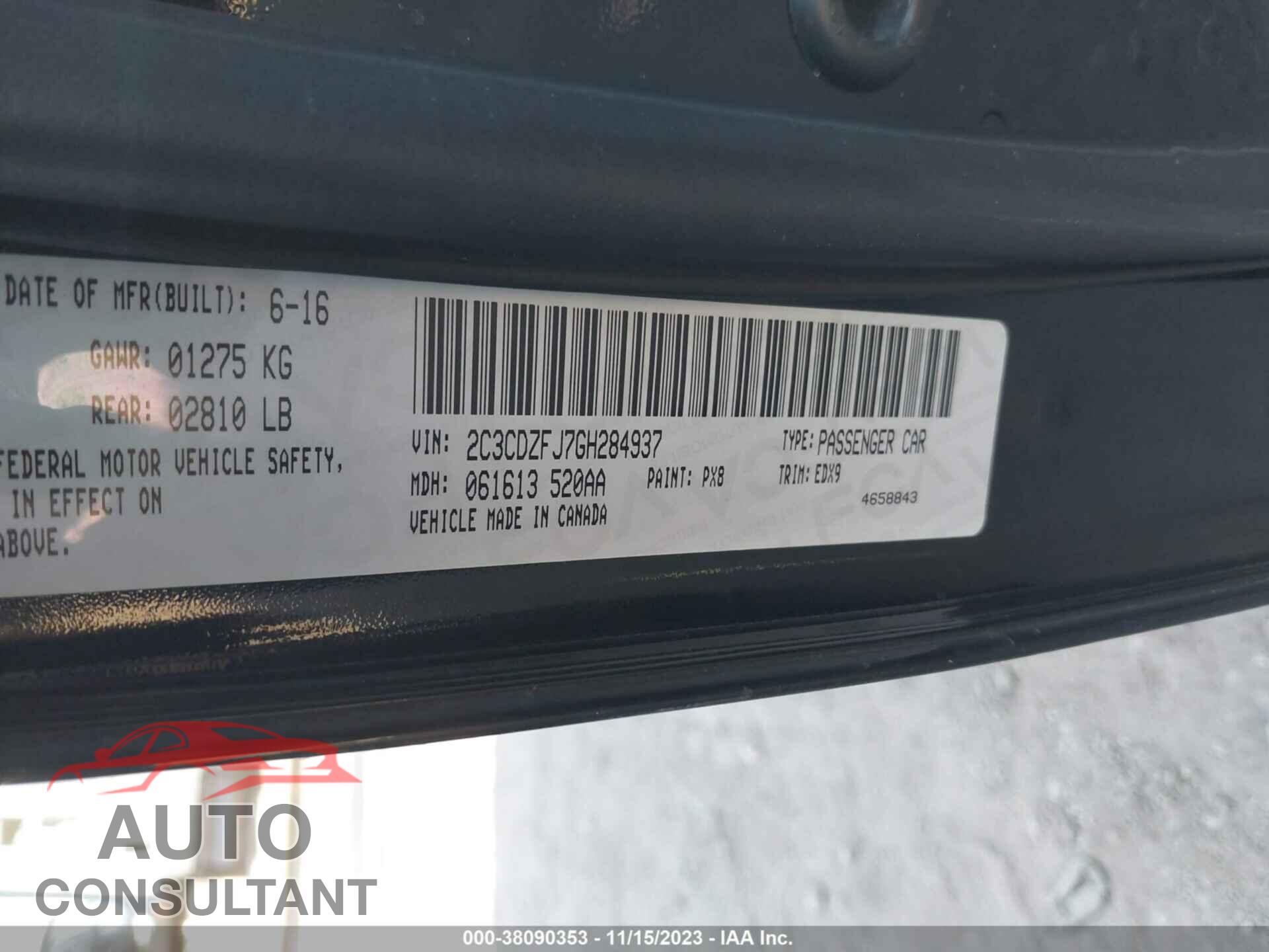DODGE CHALLENGER 2016 - 2C3CDZFJ7GH284937