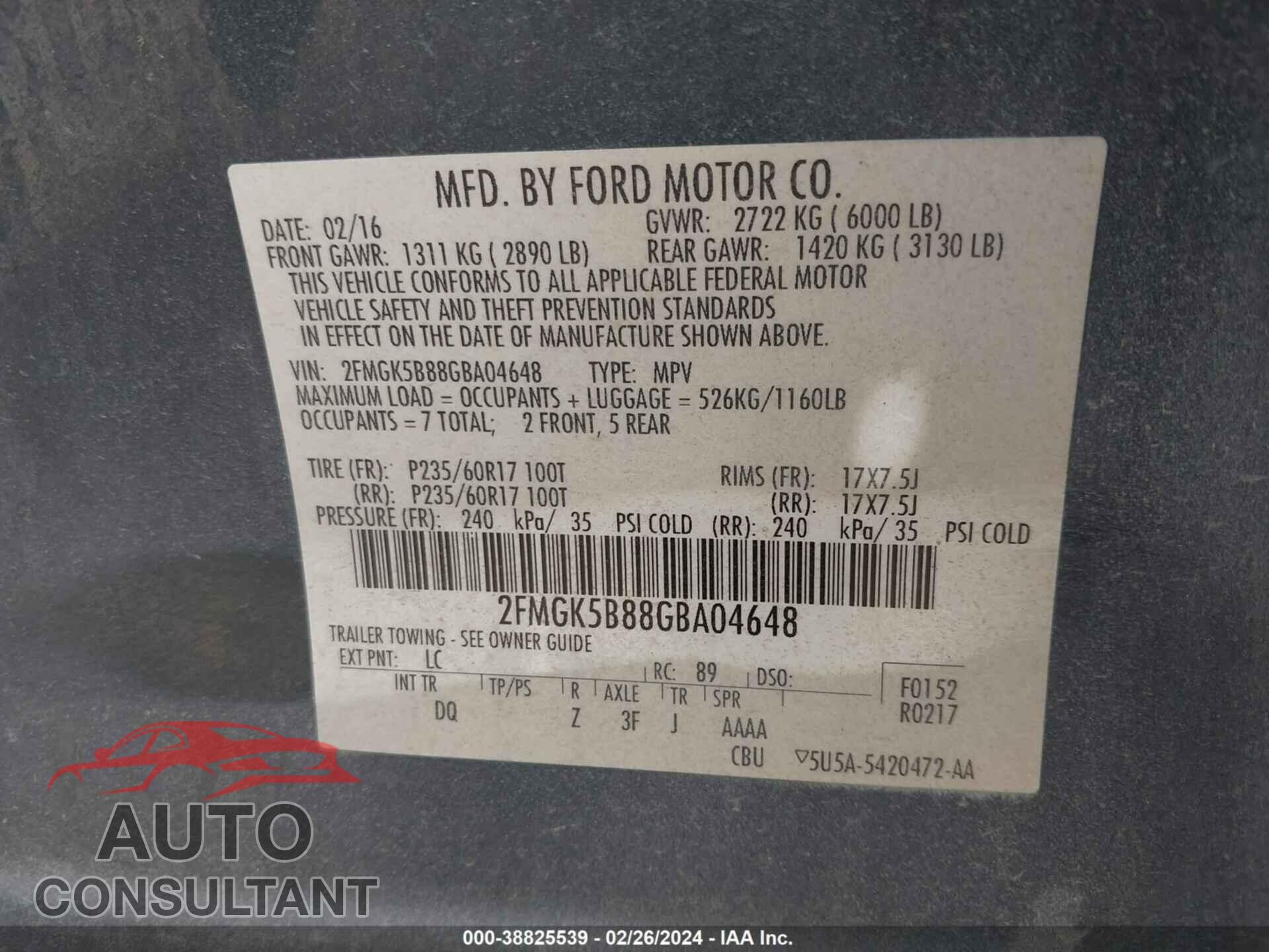 FORD FLEX 2016 - 2FMGK5B88GBA04648