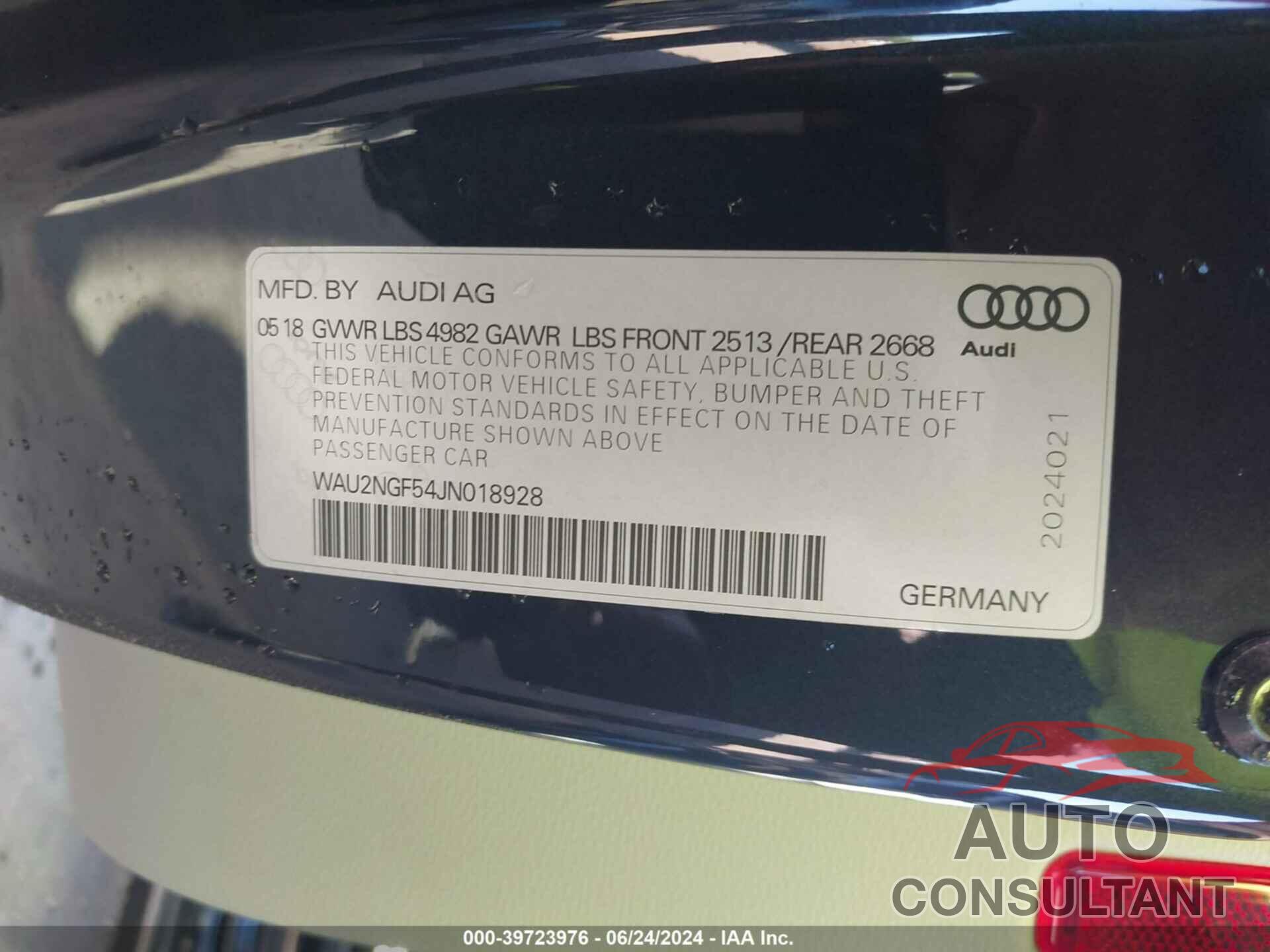AUDI A5 2018 - WAU2NGF54JN018928