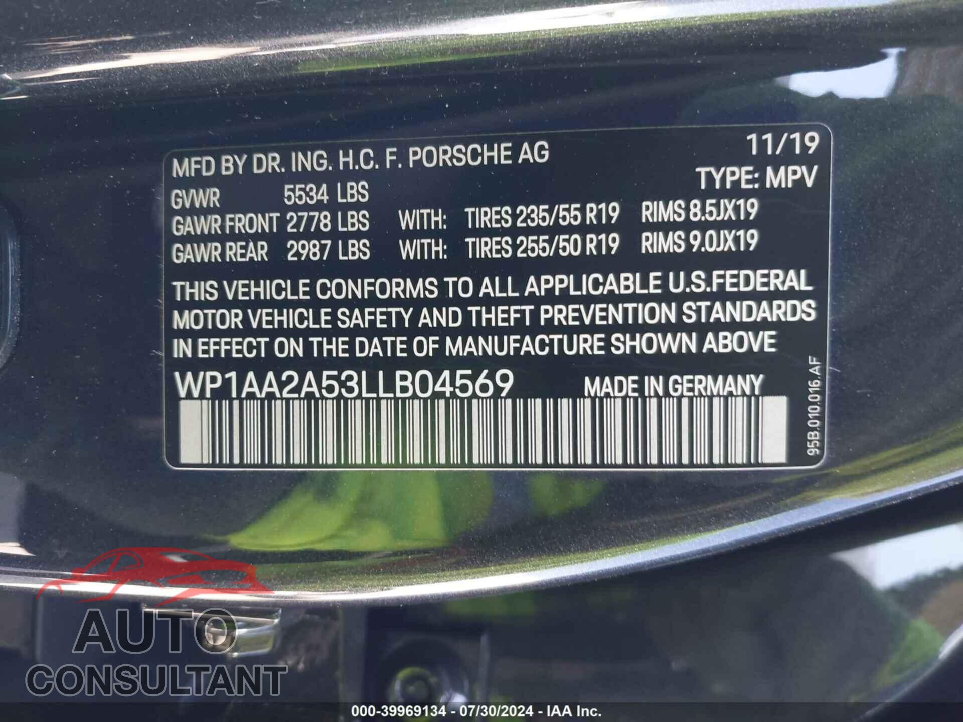 PORSCHE MACAN 2020 - WP1AA2A53LLB04569