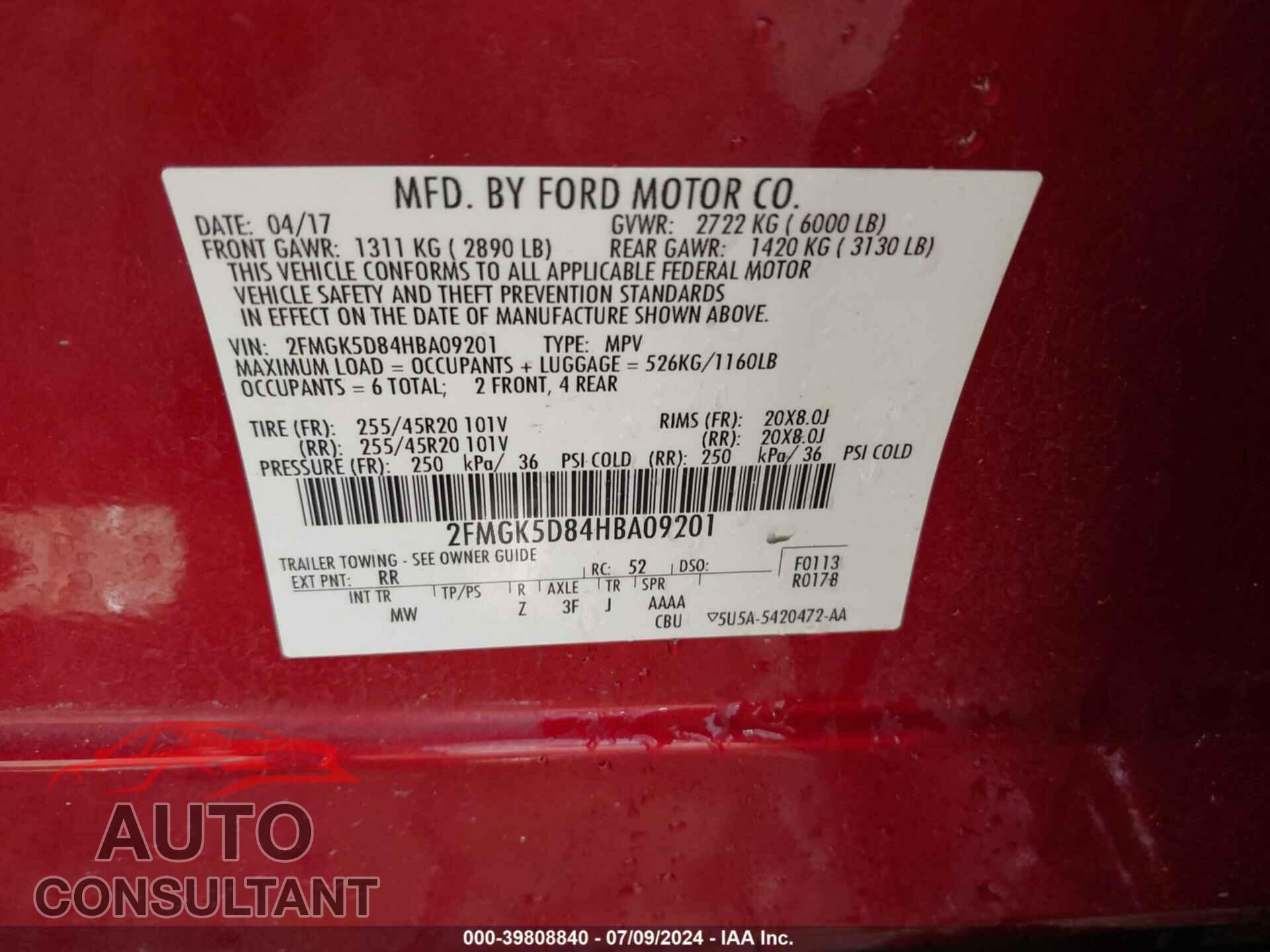 FORD FLEX 2017 - 2FMGK5D84HBA09201