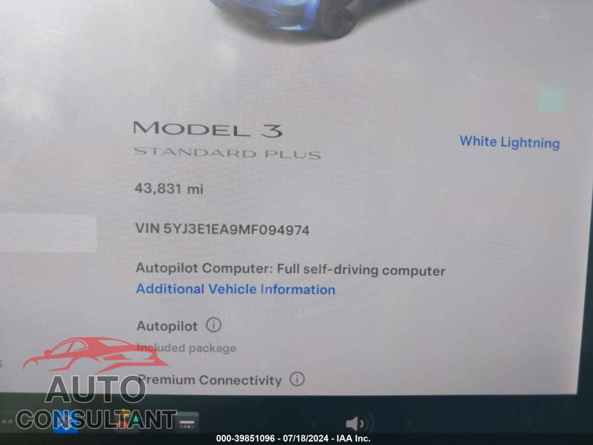 TESLA MODEL 3 2021 - 5YJ3E1EA9MF094974