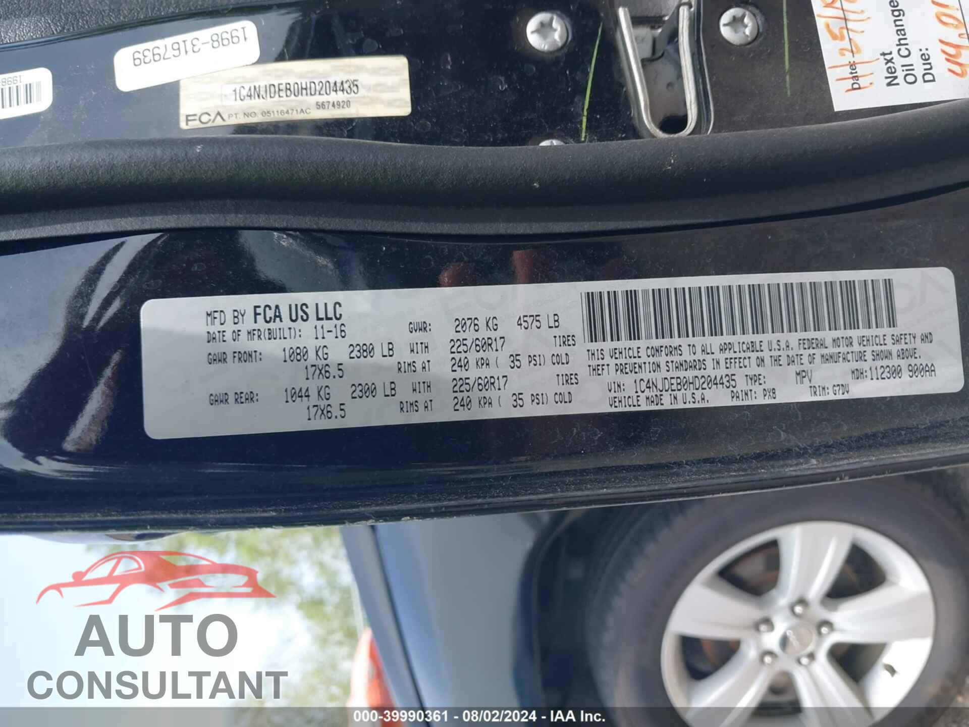 JEEP COMPASS 2017 - 1C4NJDEB0HD204435