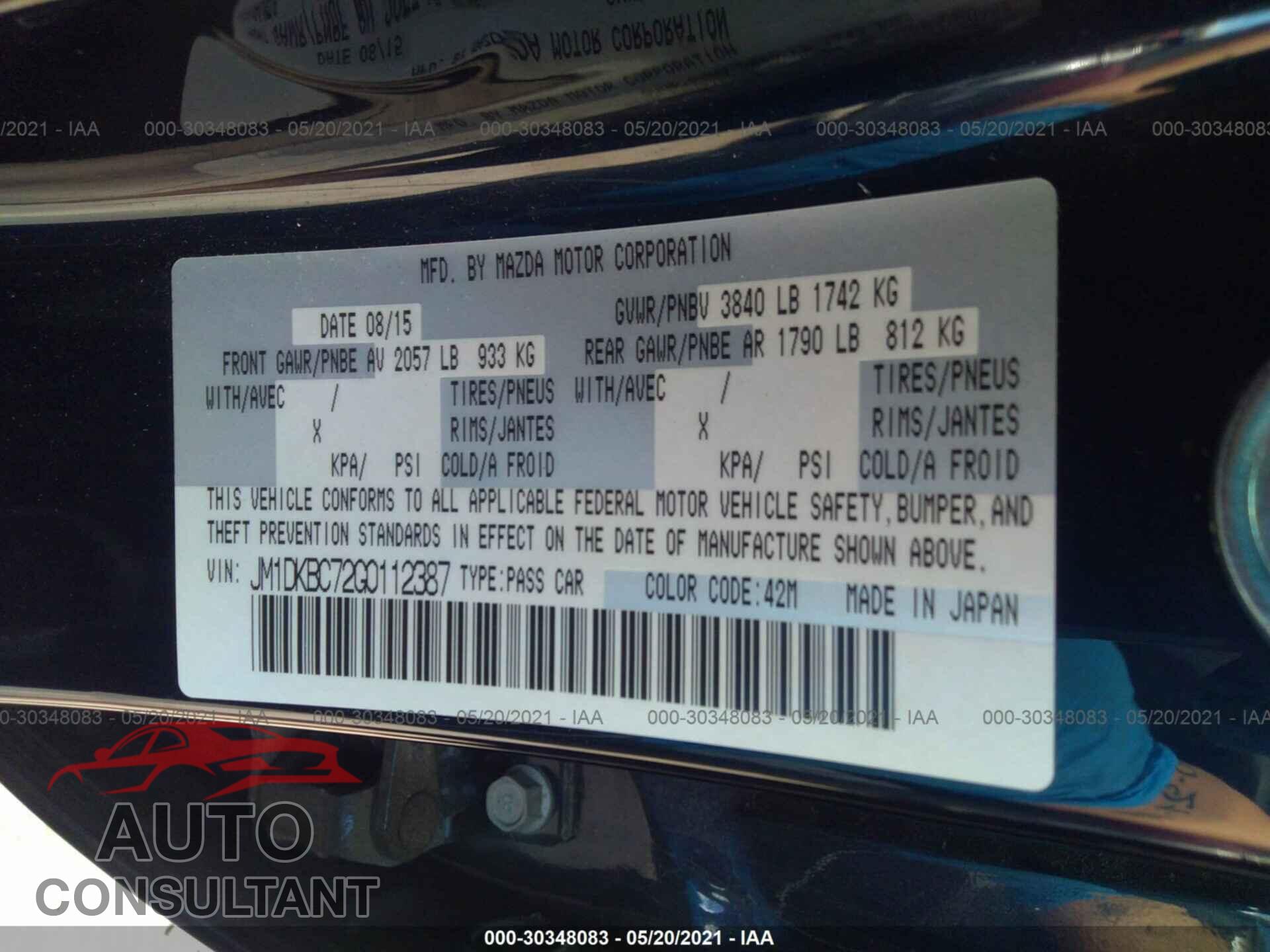 MAZDA CX-3 2016 - JM1DKBC72G0112387