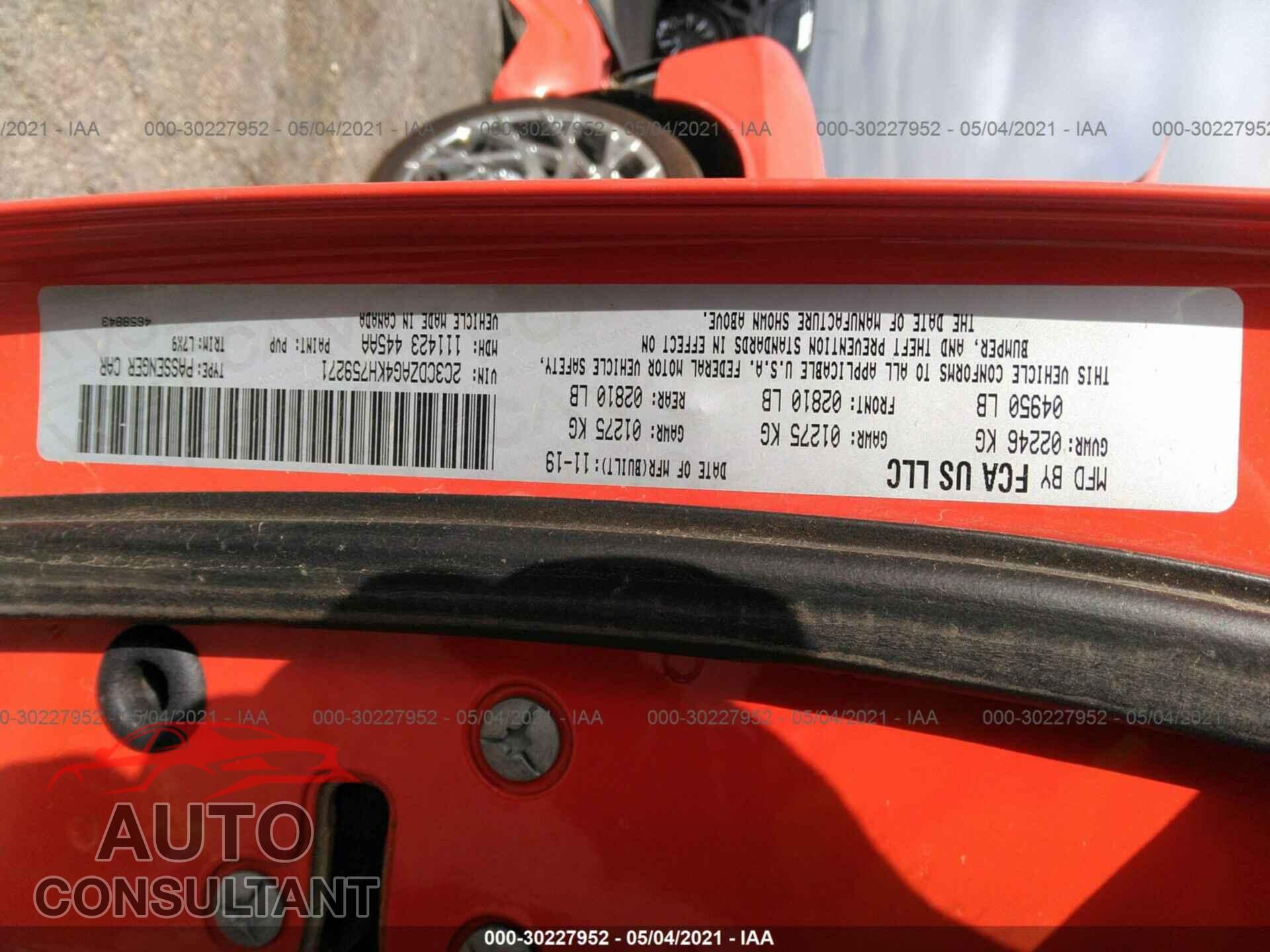 DODGE CHALLENGER 2019 - 2C3CDZAG4KH759271