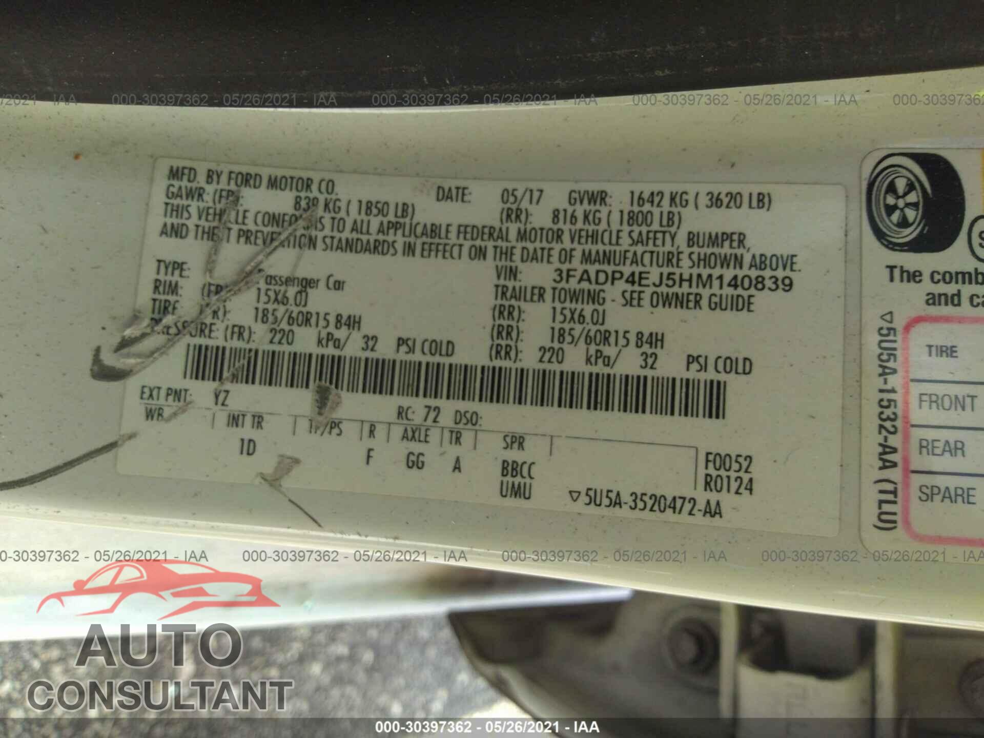 FORD FIESTA 2017 - 3FADP4EJ5HM140839