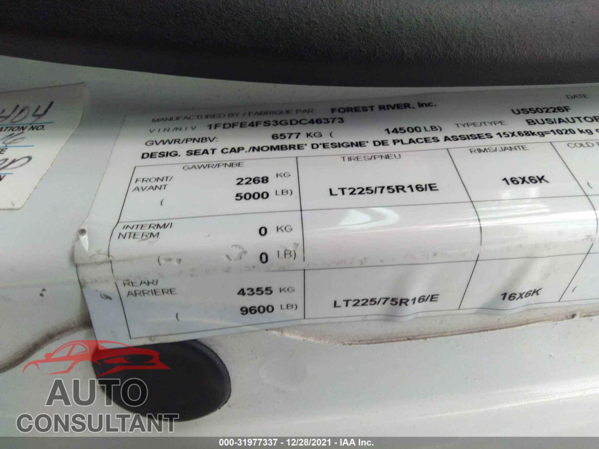 FORD E450 2016 - 1FDFE4FS3GDC46373