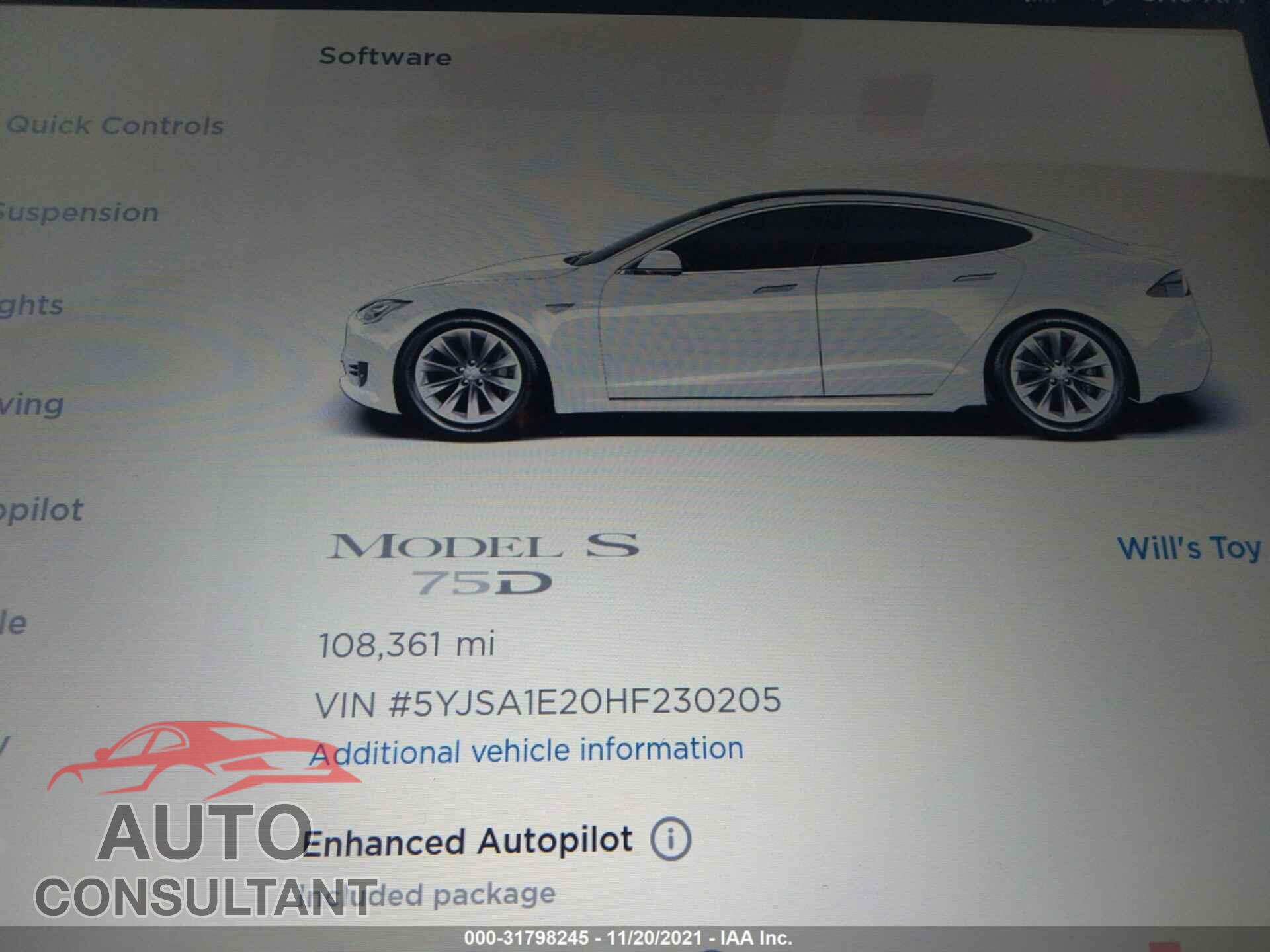 TESLA MODEL S 2017 - 5YJSA1E20HF230205