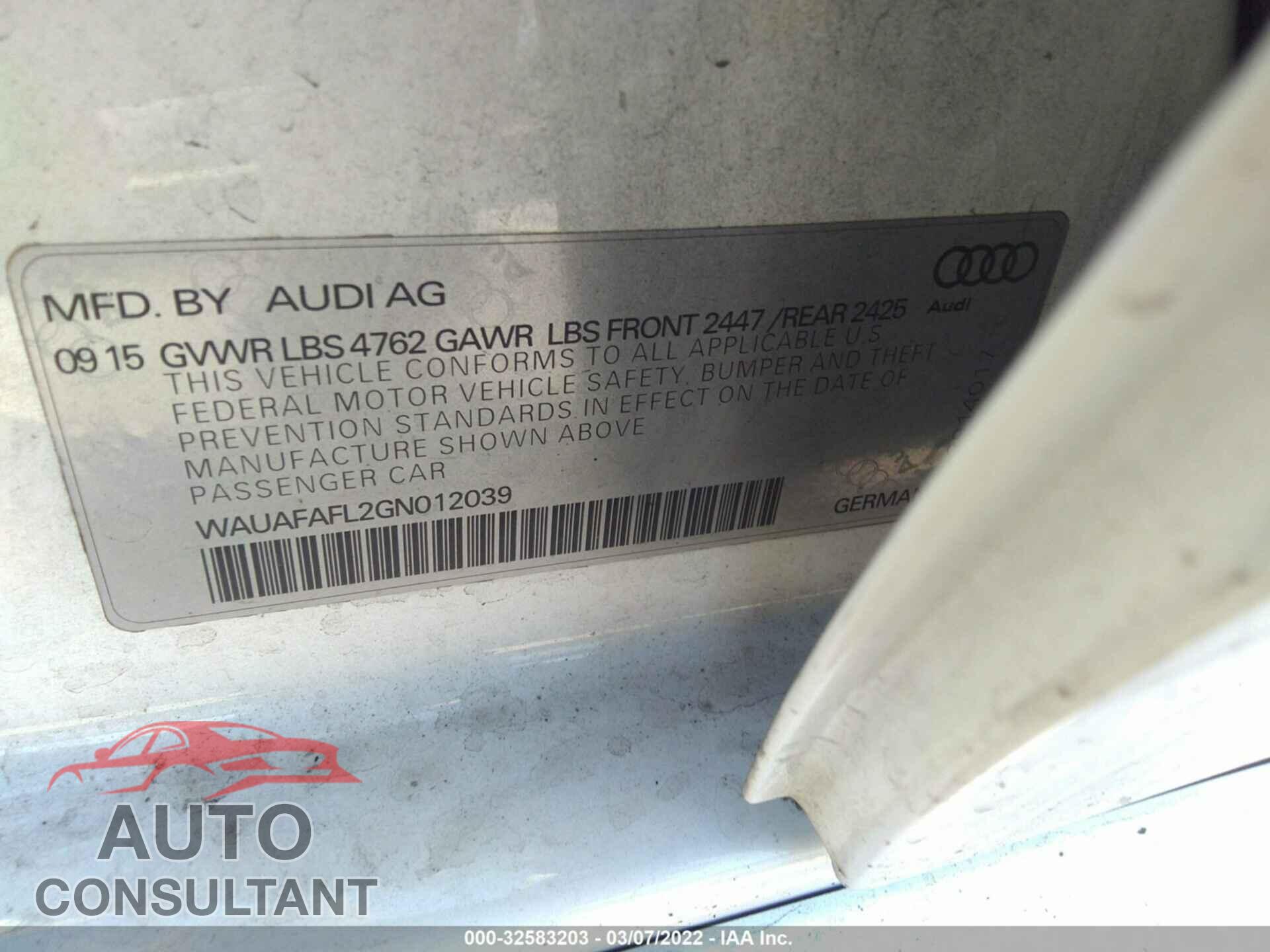AUDI A4 2016 - WAUAFAFL2GN012039