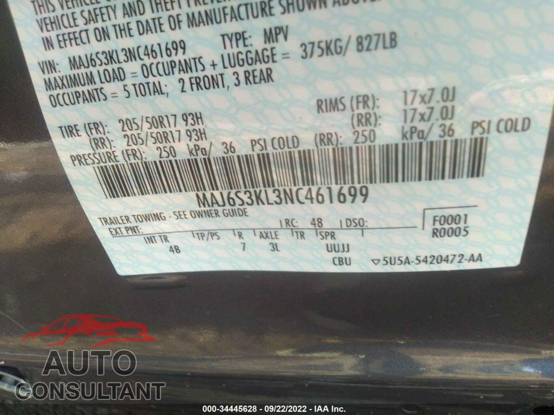 FORD ECOSPORT 2022 - MAJ6S3KL3NC461699